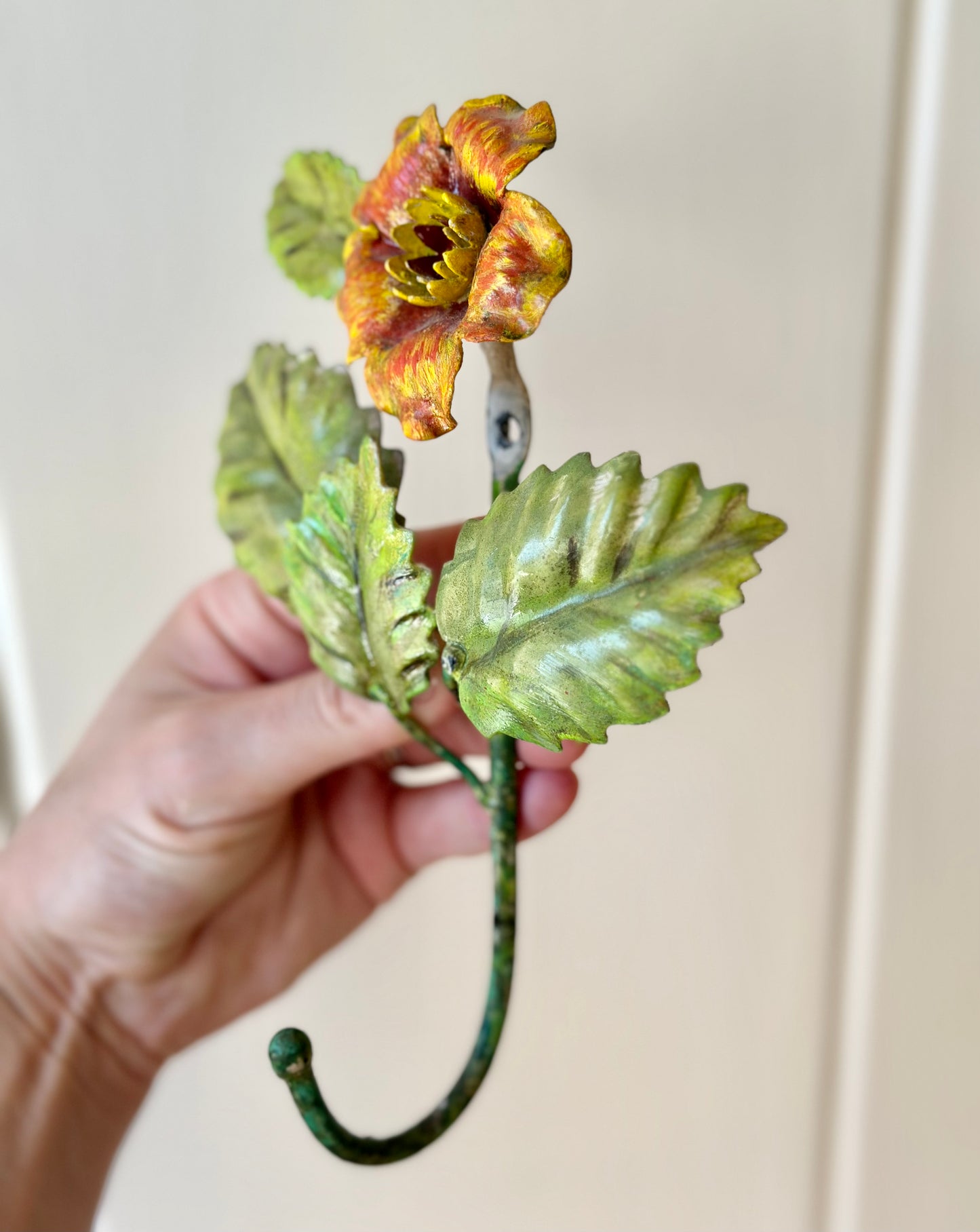 Vintage Italian Tole Painted Flower Hook