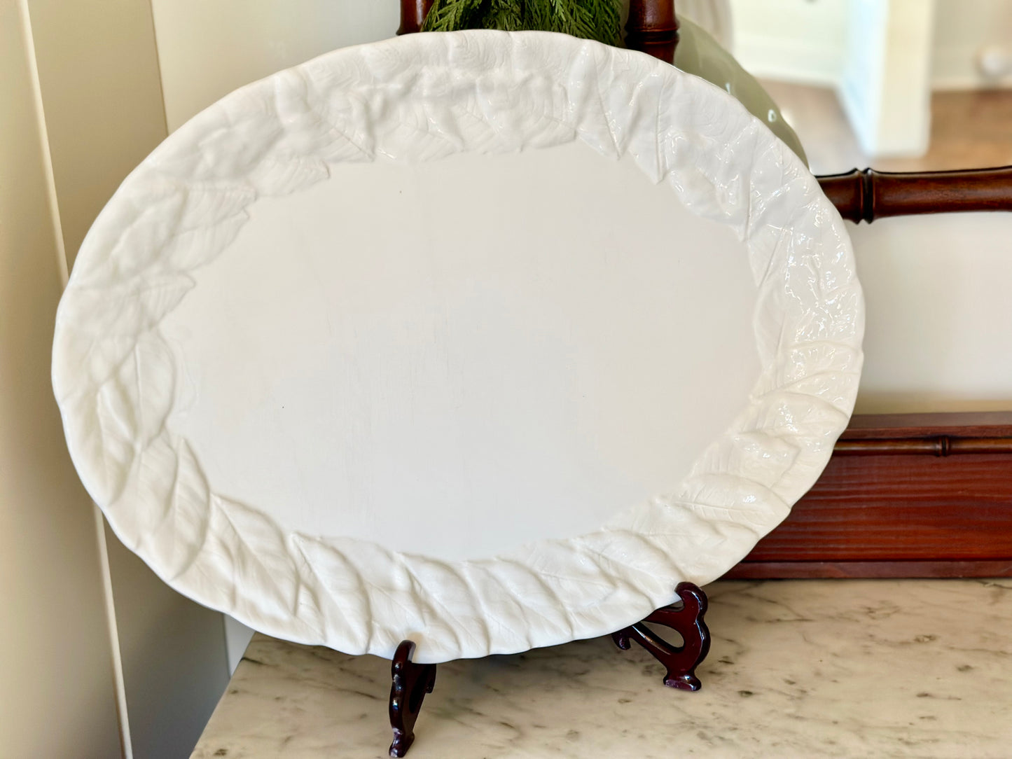 Large Italian Porcelain Platter with Leaf Detail