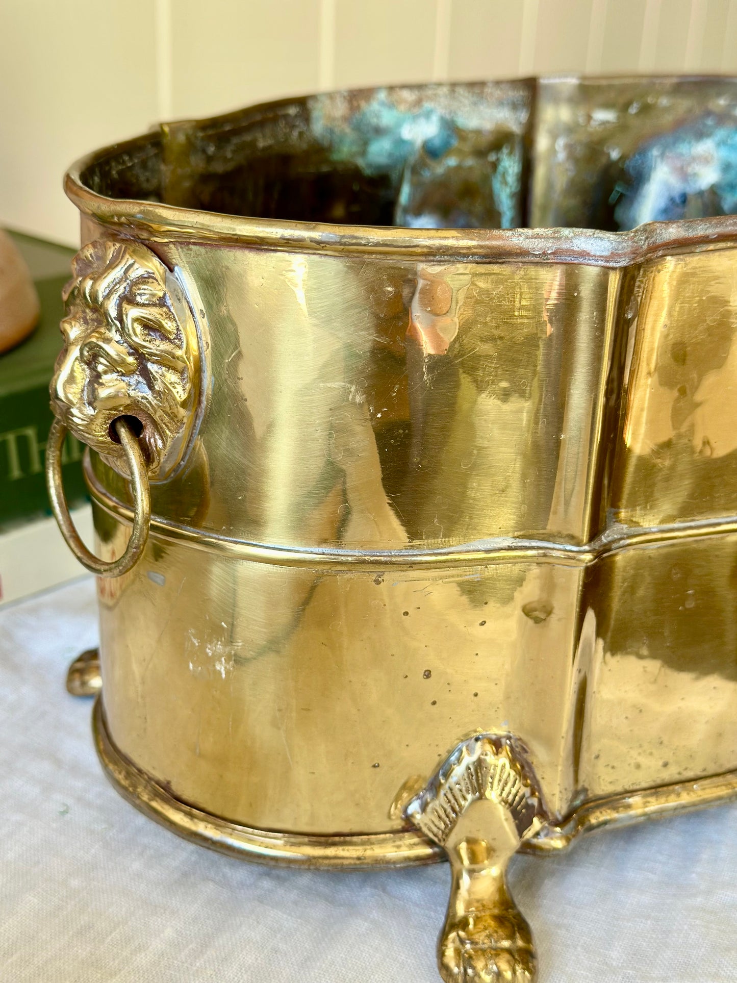 Brass Footed Lion Head Jardinière