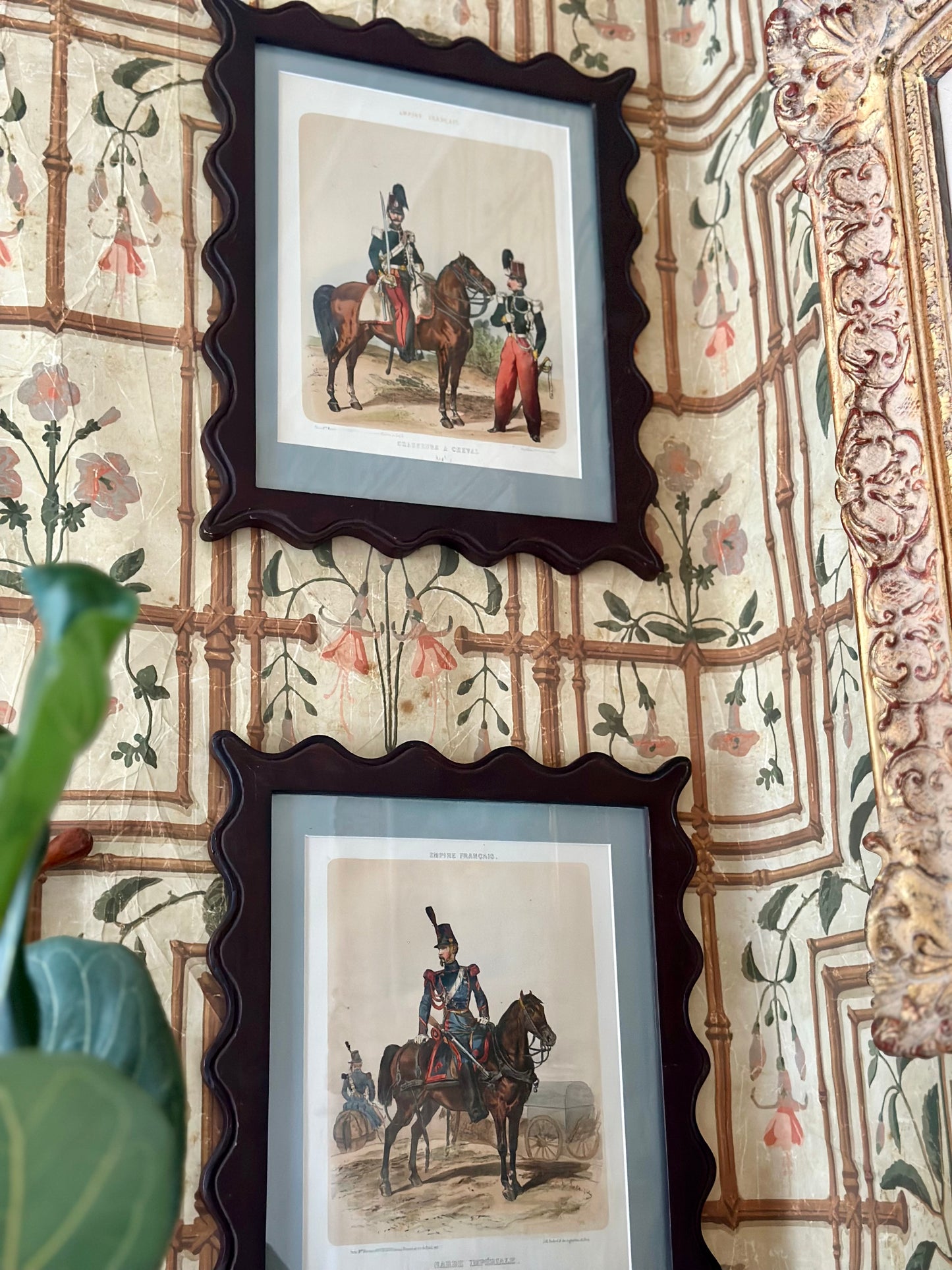 Antique French Empire Military Uniform Hand-Colored Lithographs (Set of 2)