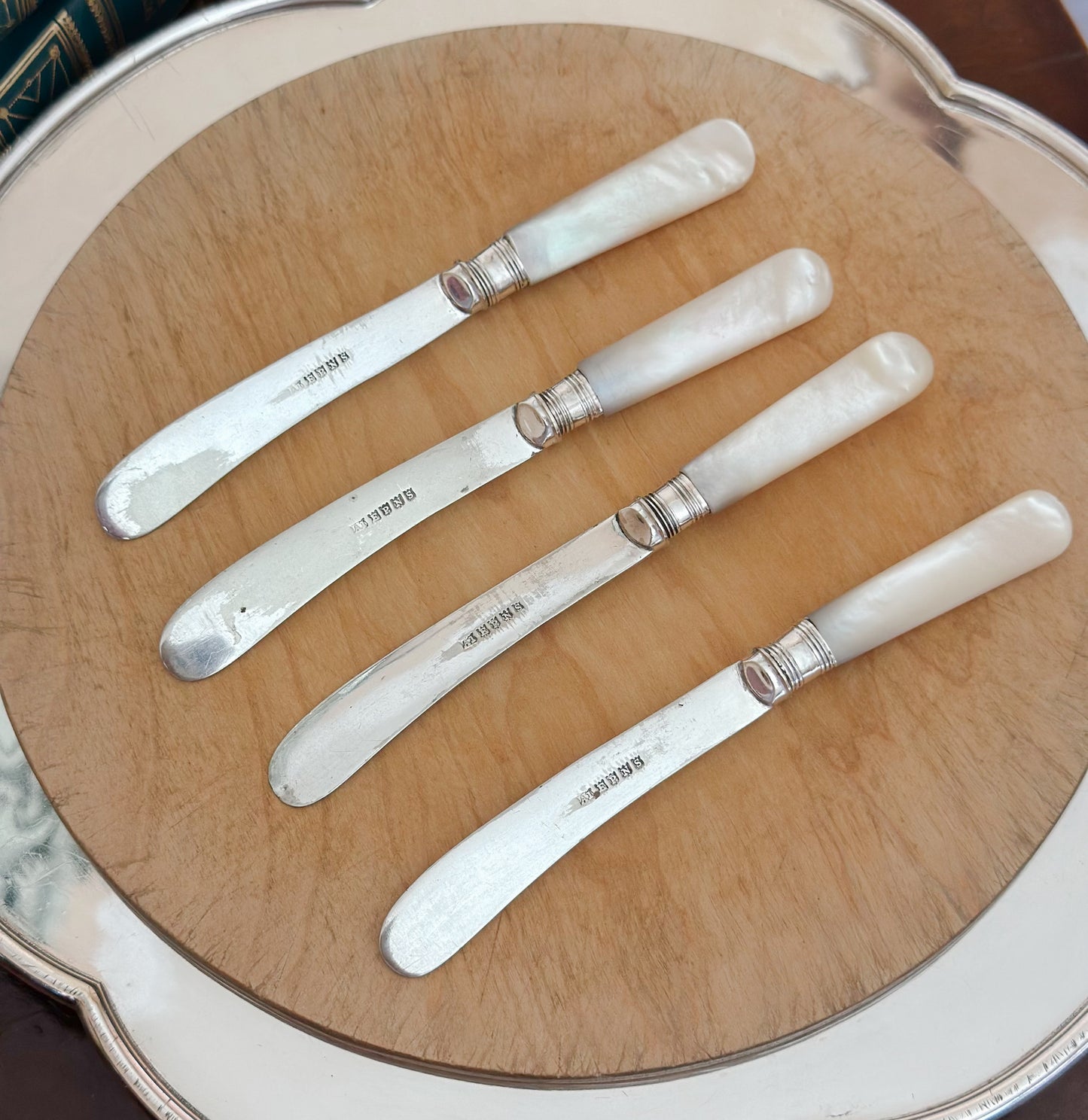 Antique Sterling and Mother of Pearl Handled Butter Knives (Set of 4)