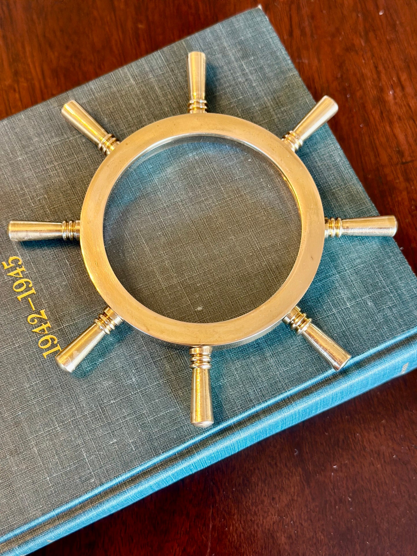 Vintage Brass Ship’s Wheel Magnifying Glass