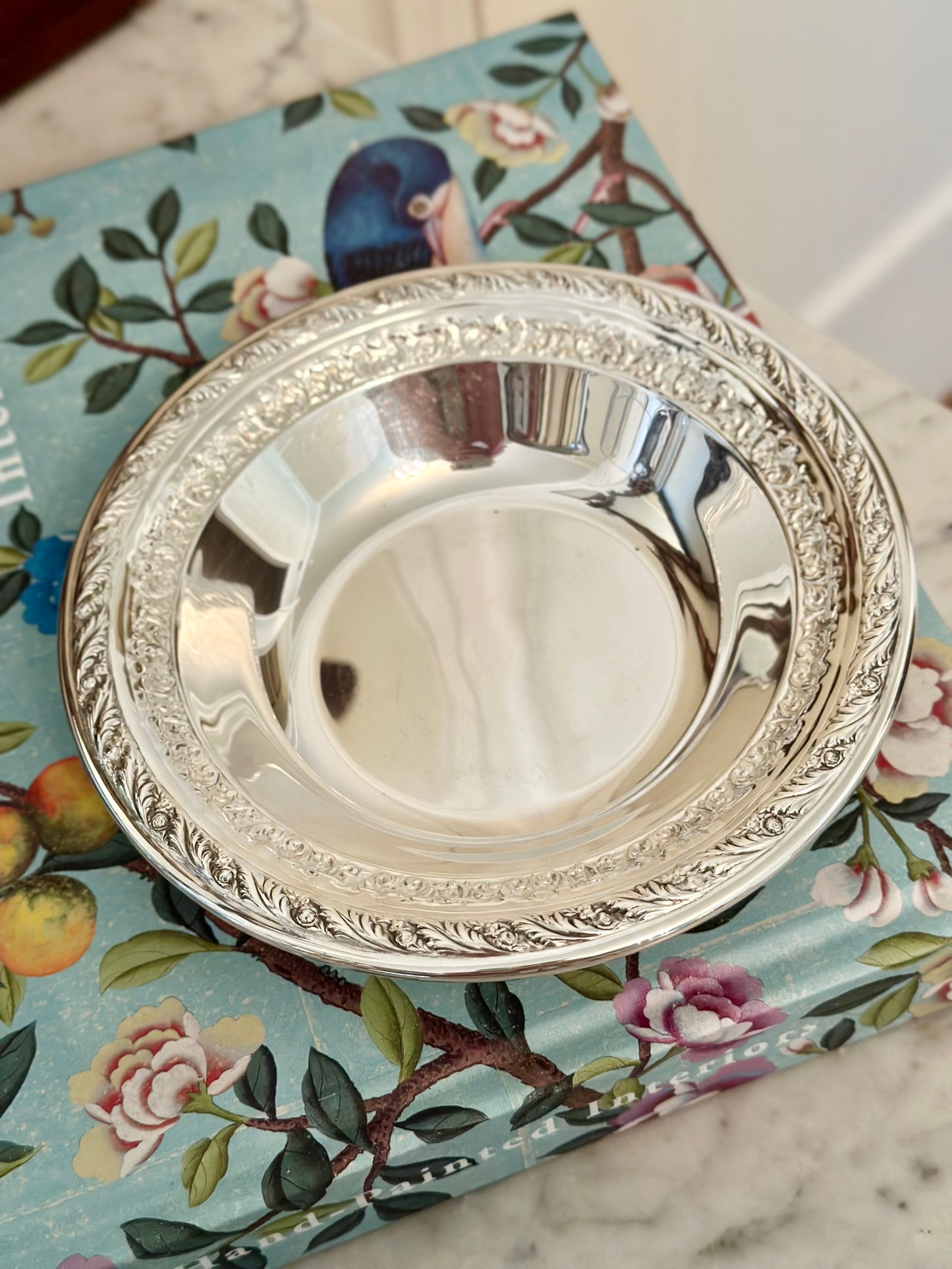 Silverplate Dish with Embossed Rim