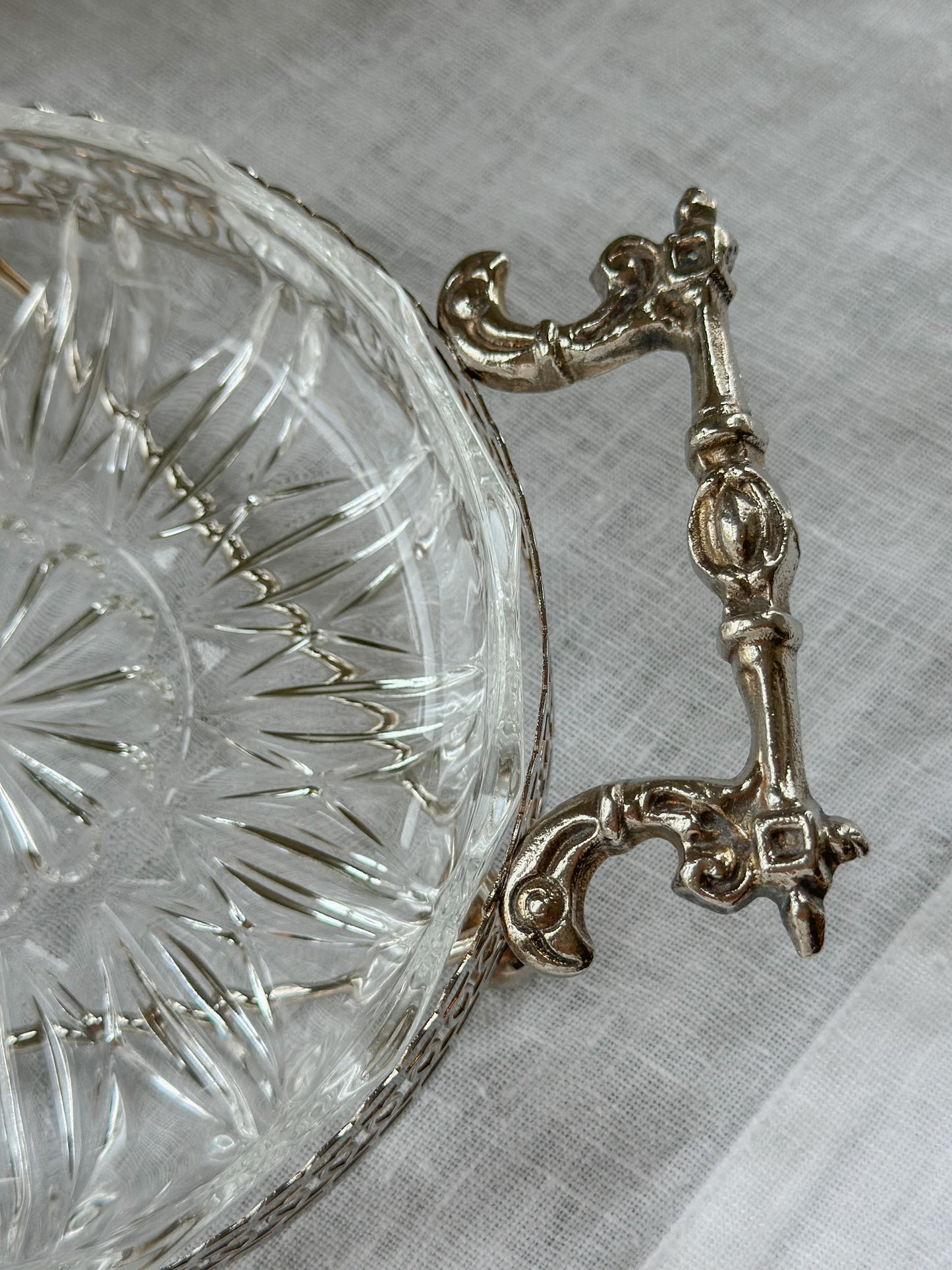 Vintage English Silverplate & Glass Bonbon Dish