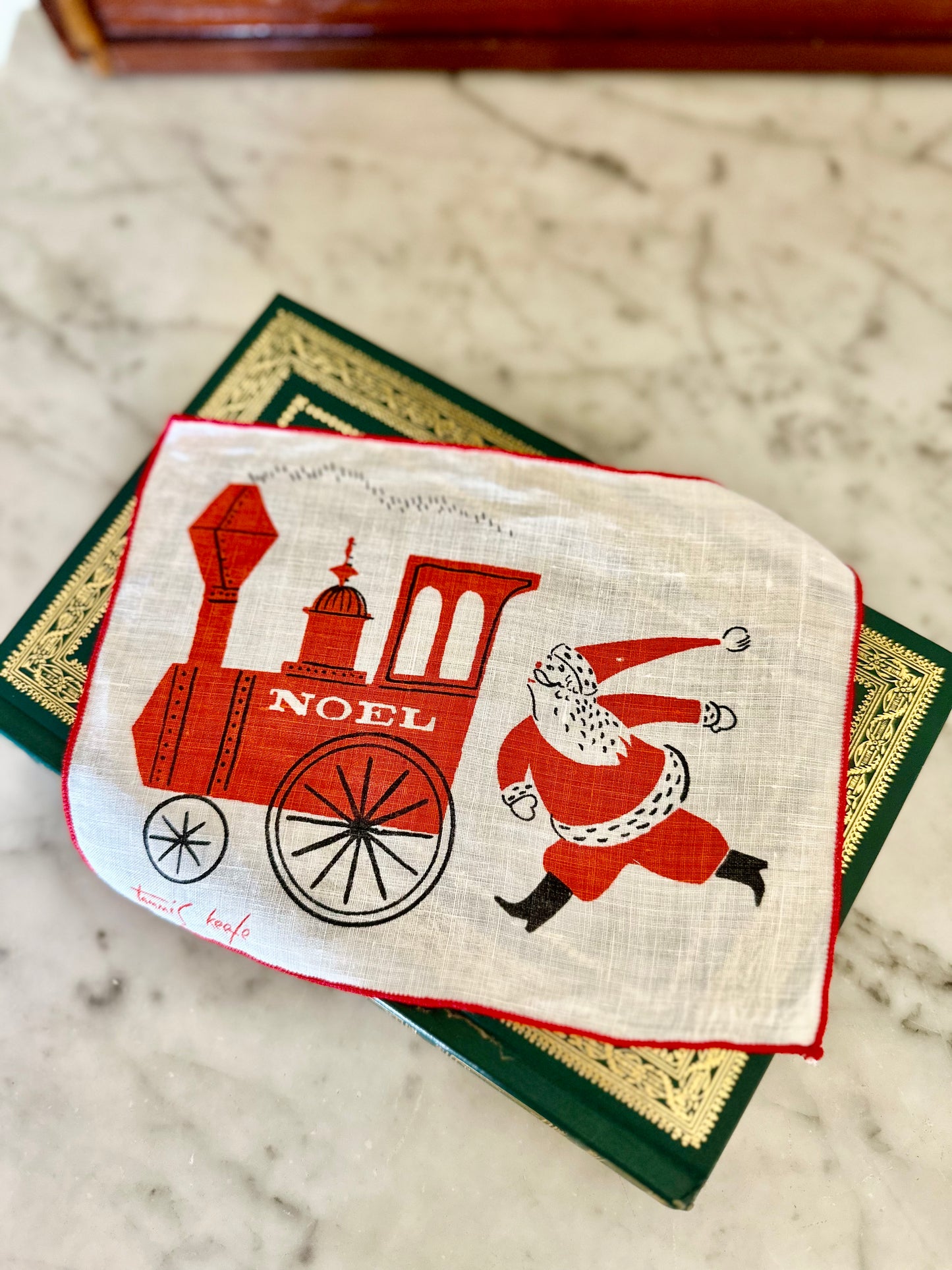 Vintage Tammis Keefe Linen Santa & Reindeer Cocktail Napkins