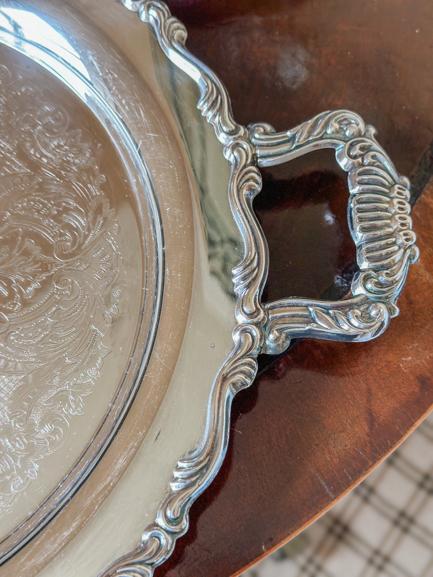 Vintage Silverplate Round Serving Tray