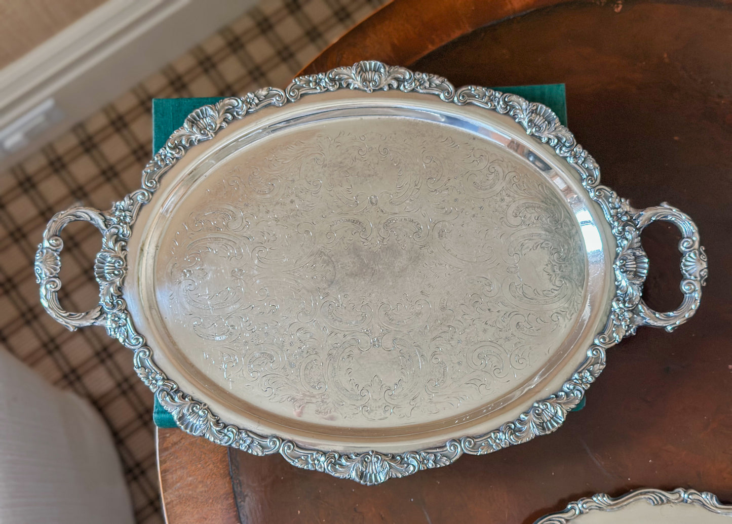 Vintage Silverplate Oval Footed Serving Tray