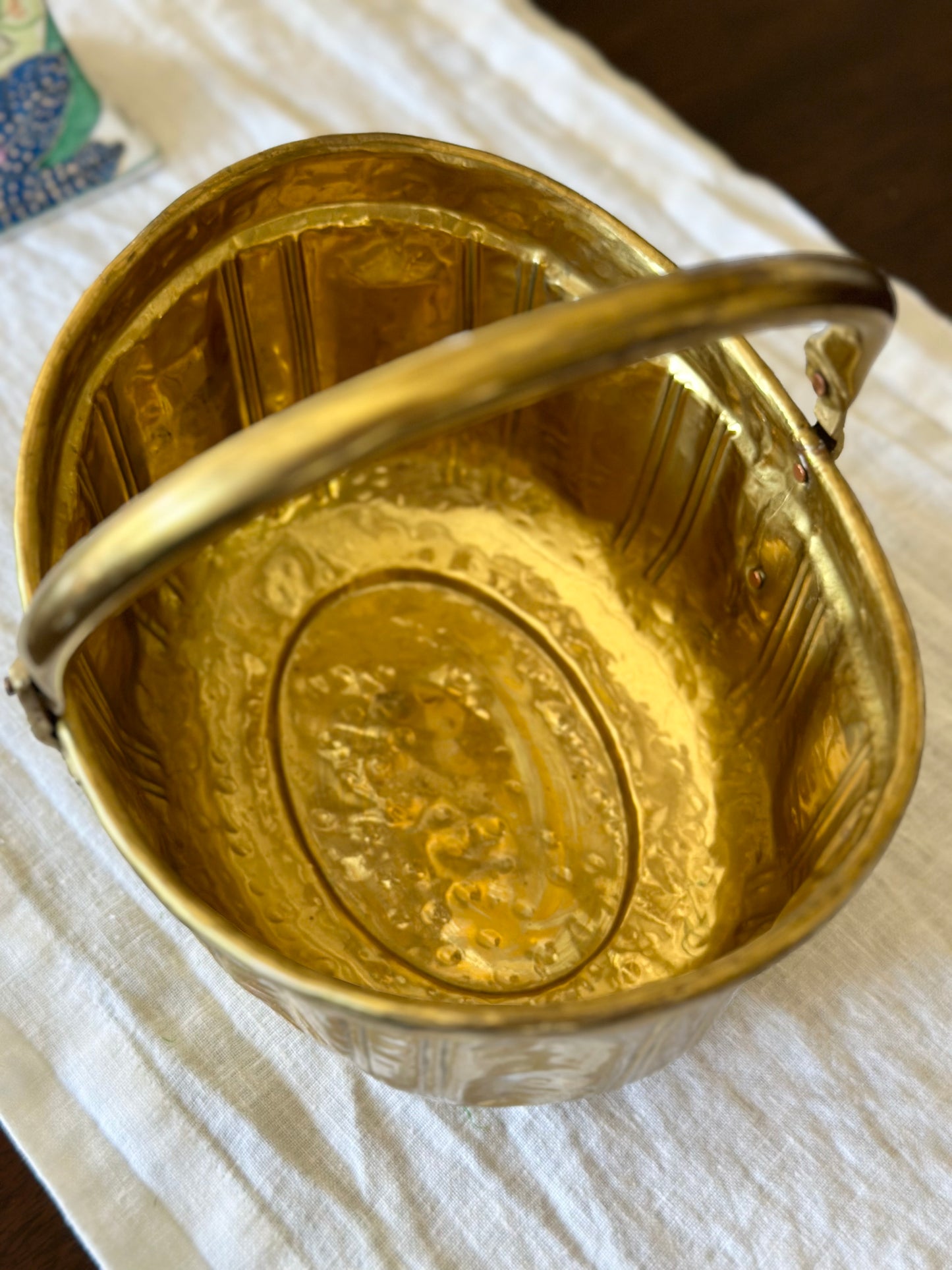 Vintage Brass Basket with Handle & Lion Heads