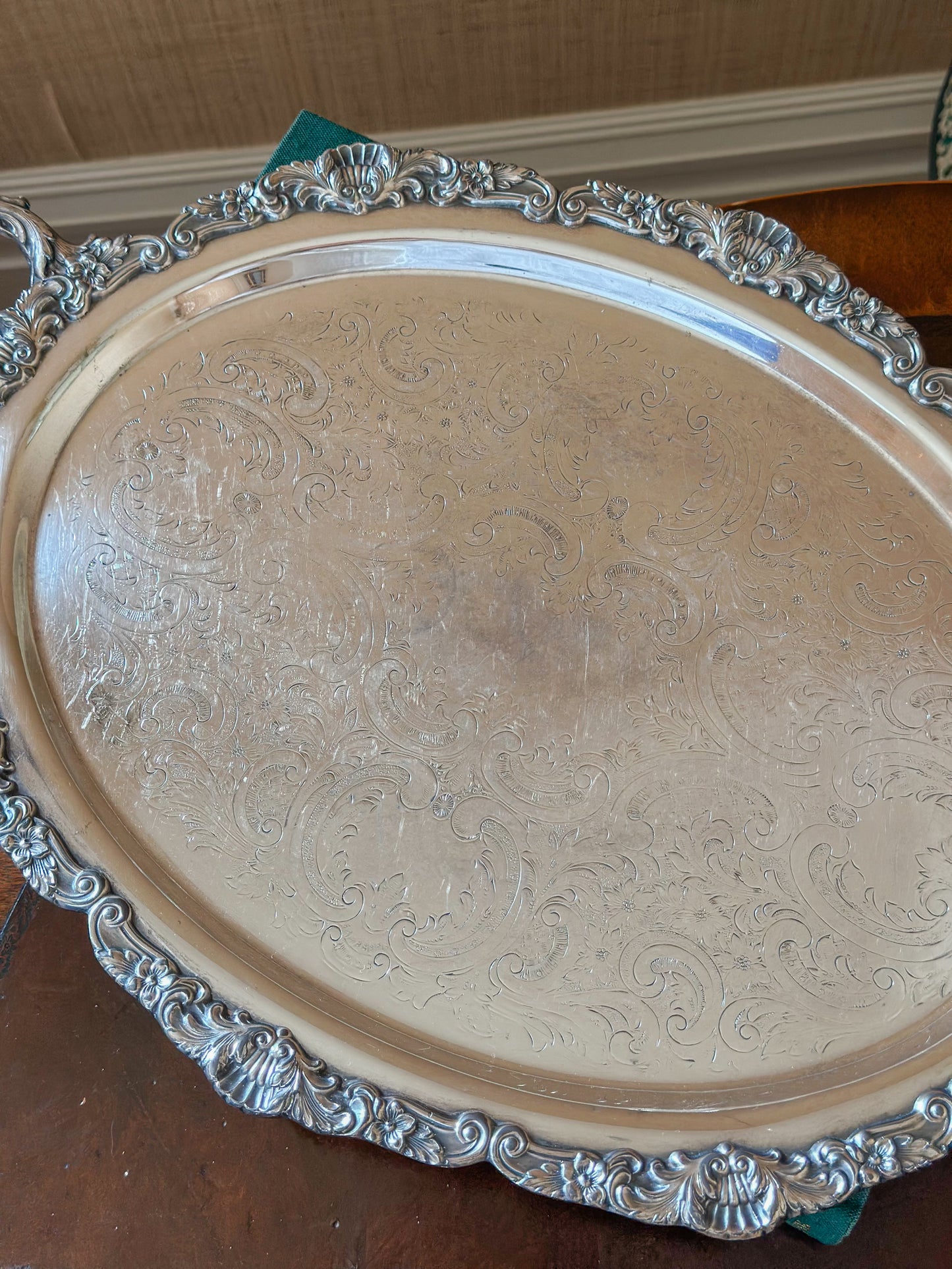 Vintage Silverplate Oval Footed Serving Tray