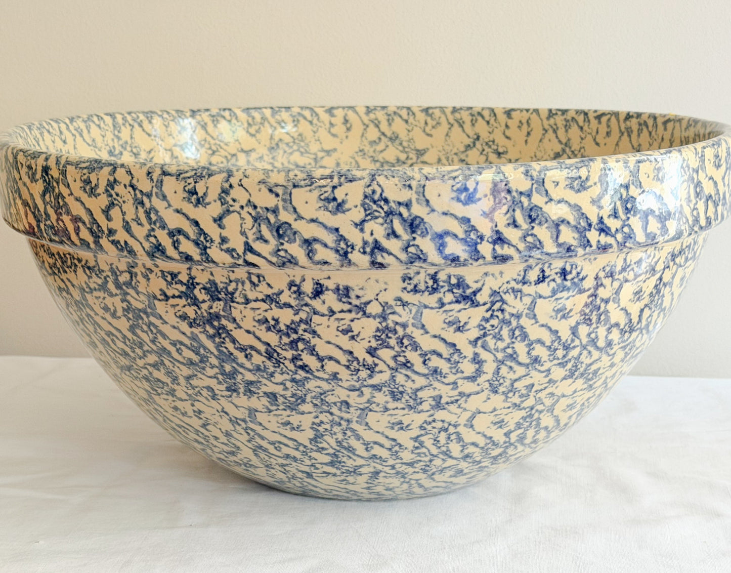 Large Vintage Roseville Spongeware Dough Bowl