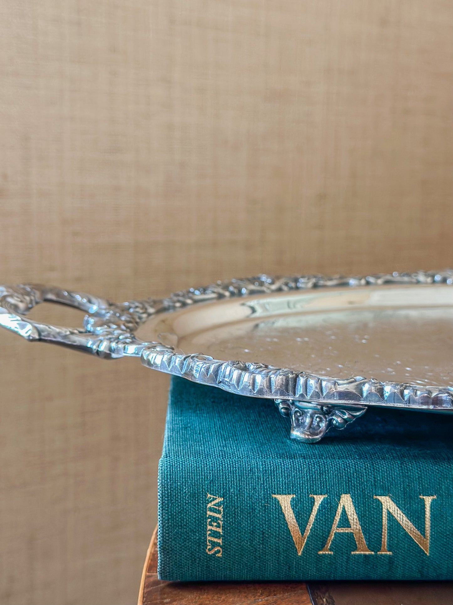 Vintage Silverplate Oval Footed Serving Tray