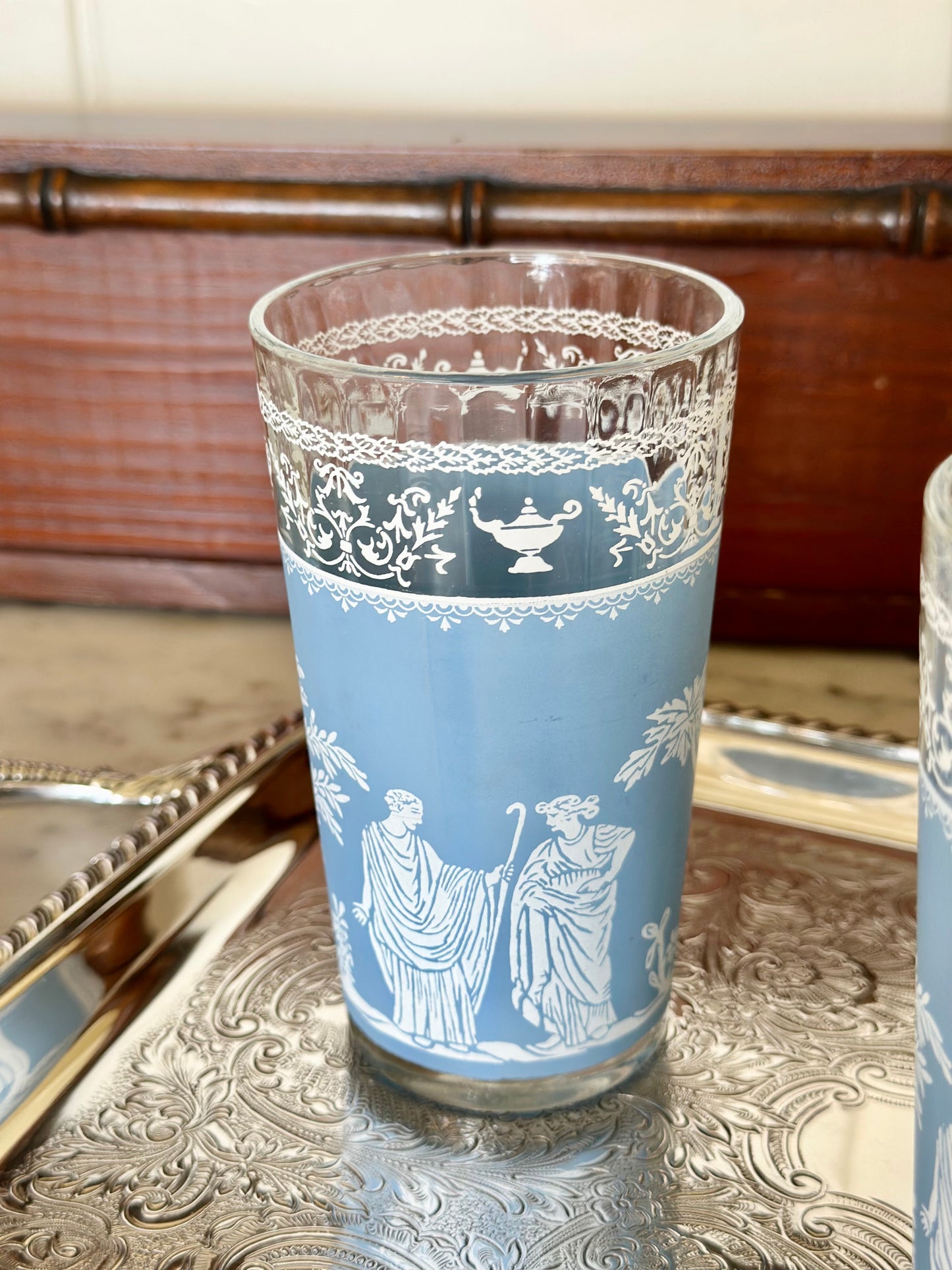 Vintage Jeanette Blue Hellenic Glasses (Set of 4)