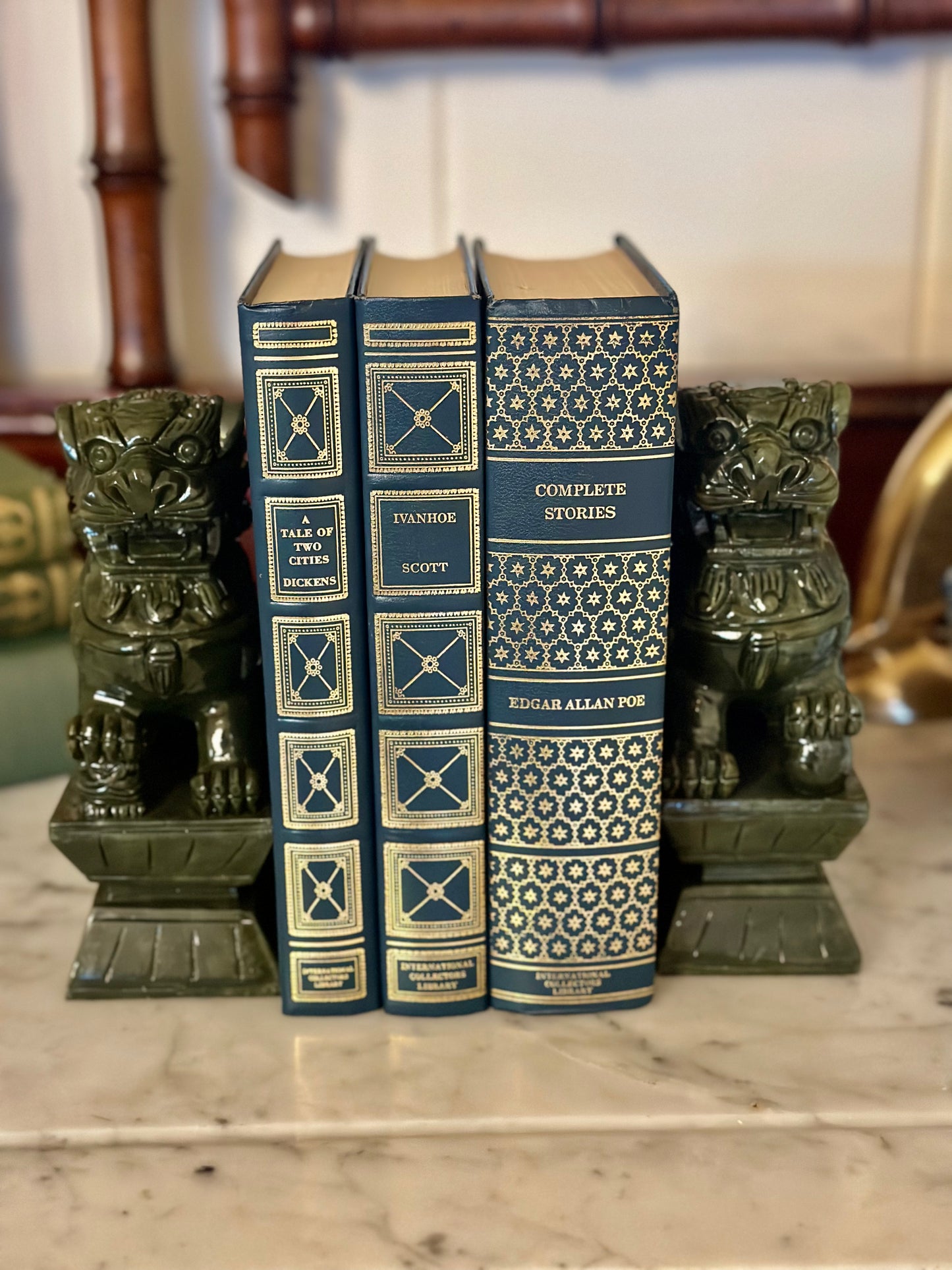 Vintage Navy Leather Bound Books (Set of 3)