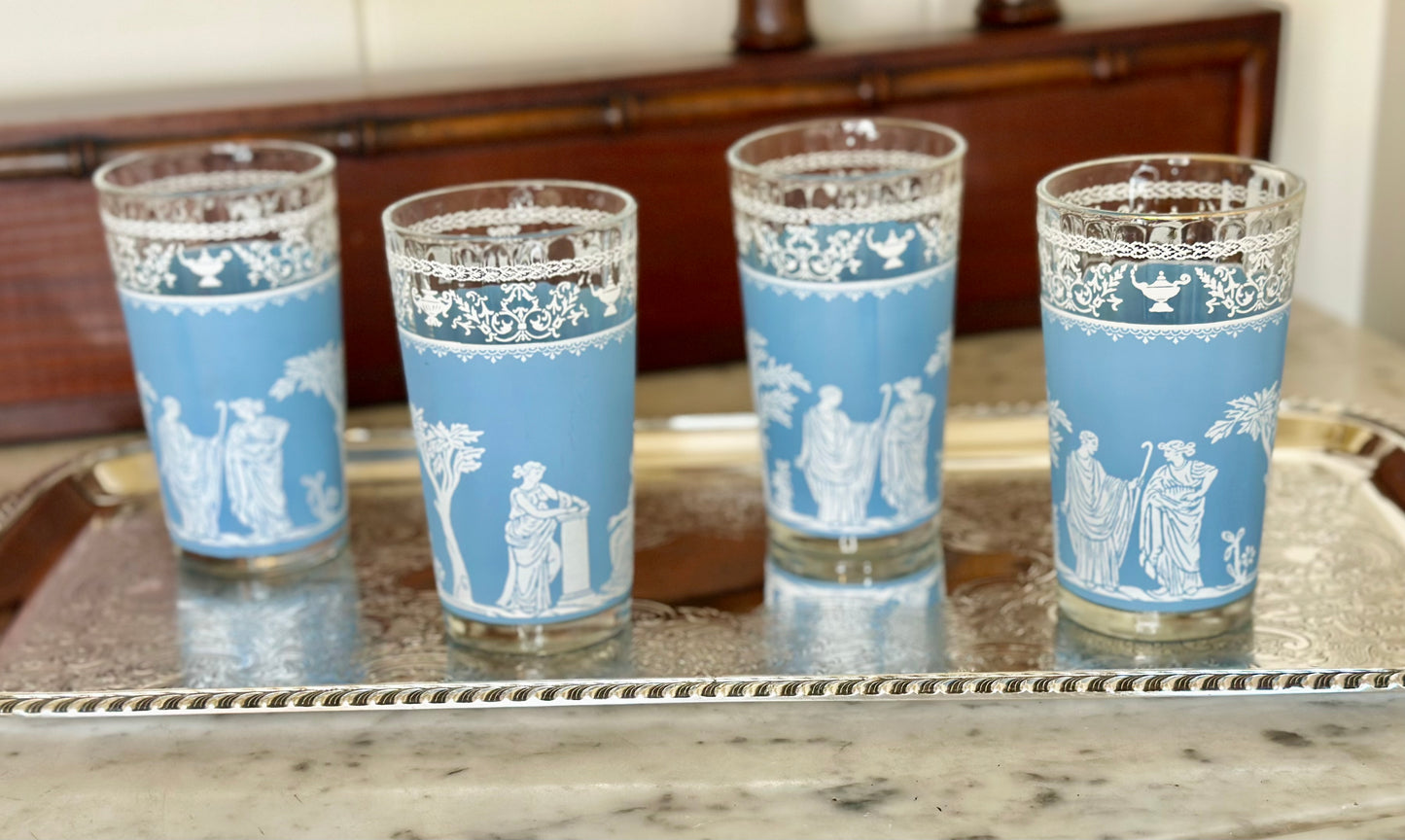Vintage Jeanette Blue Hellenic Glasses (Set of 4)