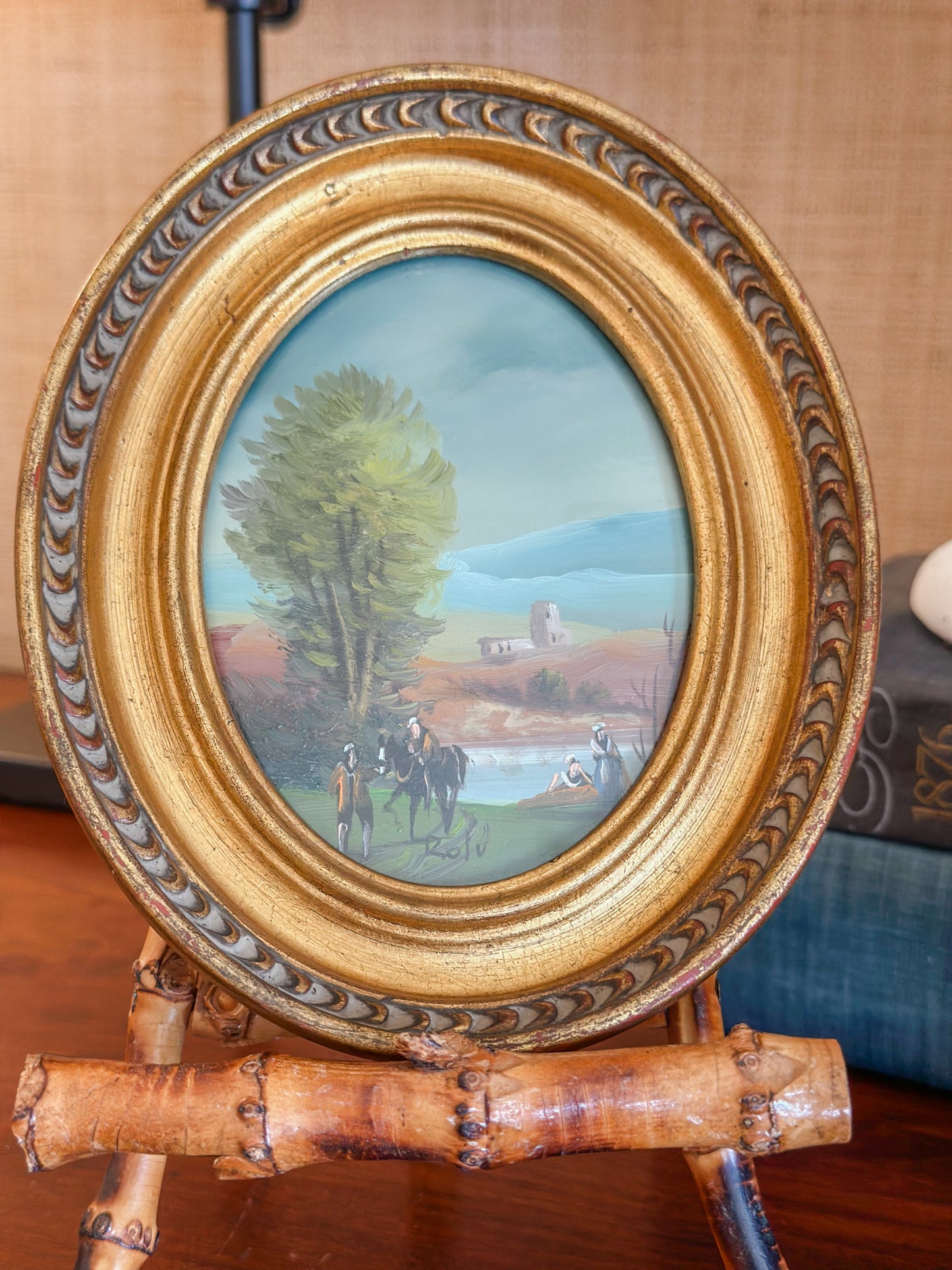 Vintage Miniature Italian Oil Painting