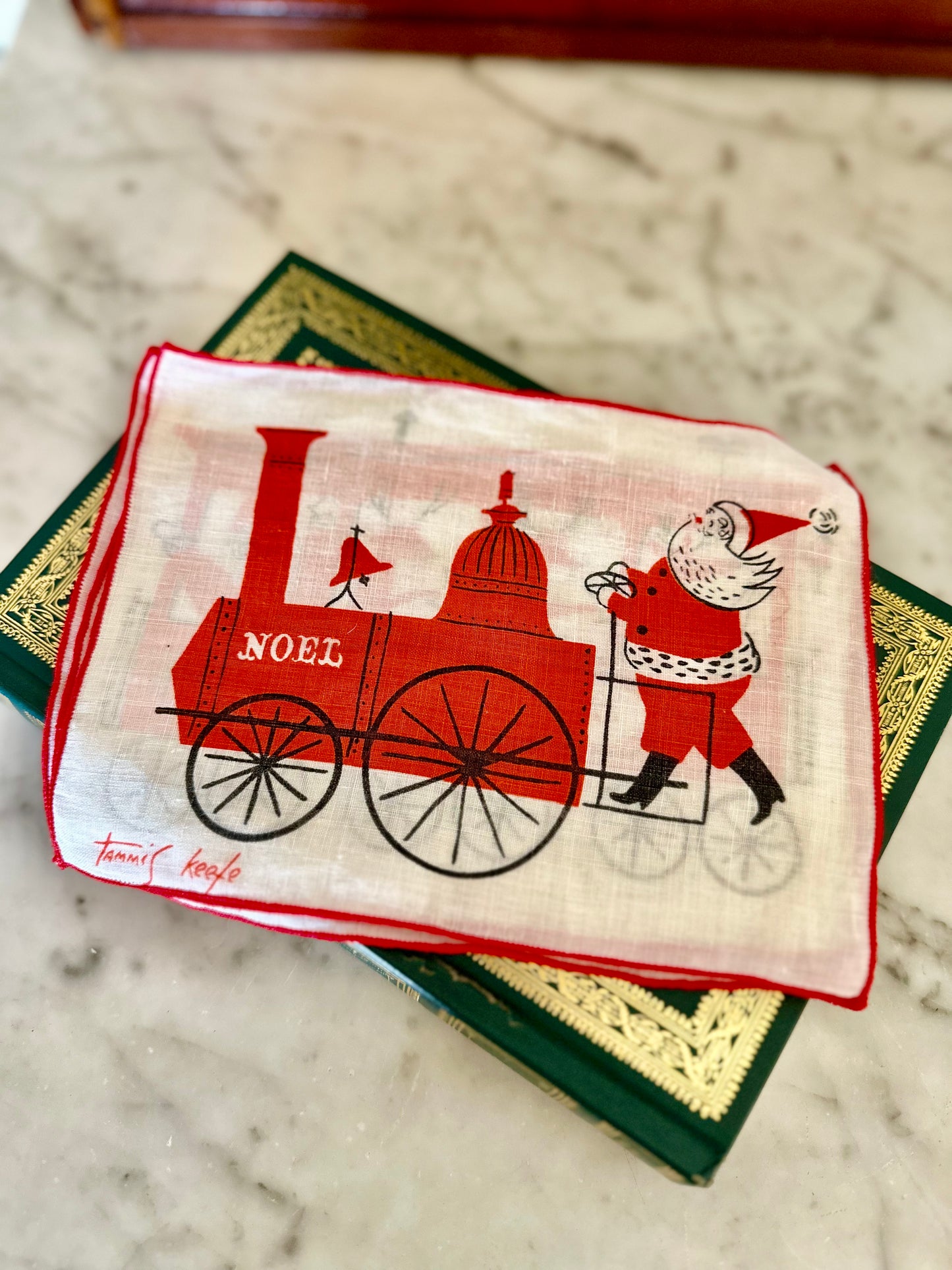 Vintage Tammis Keefe Linen Santa & Reindeer Cocktail Napkins