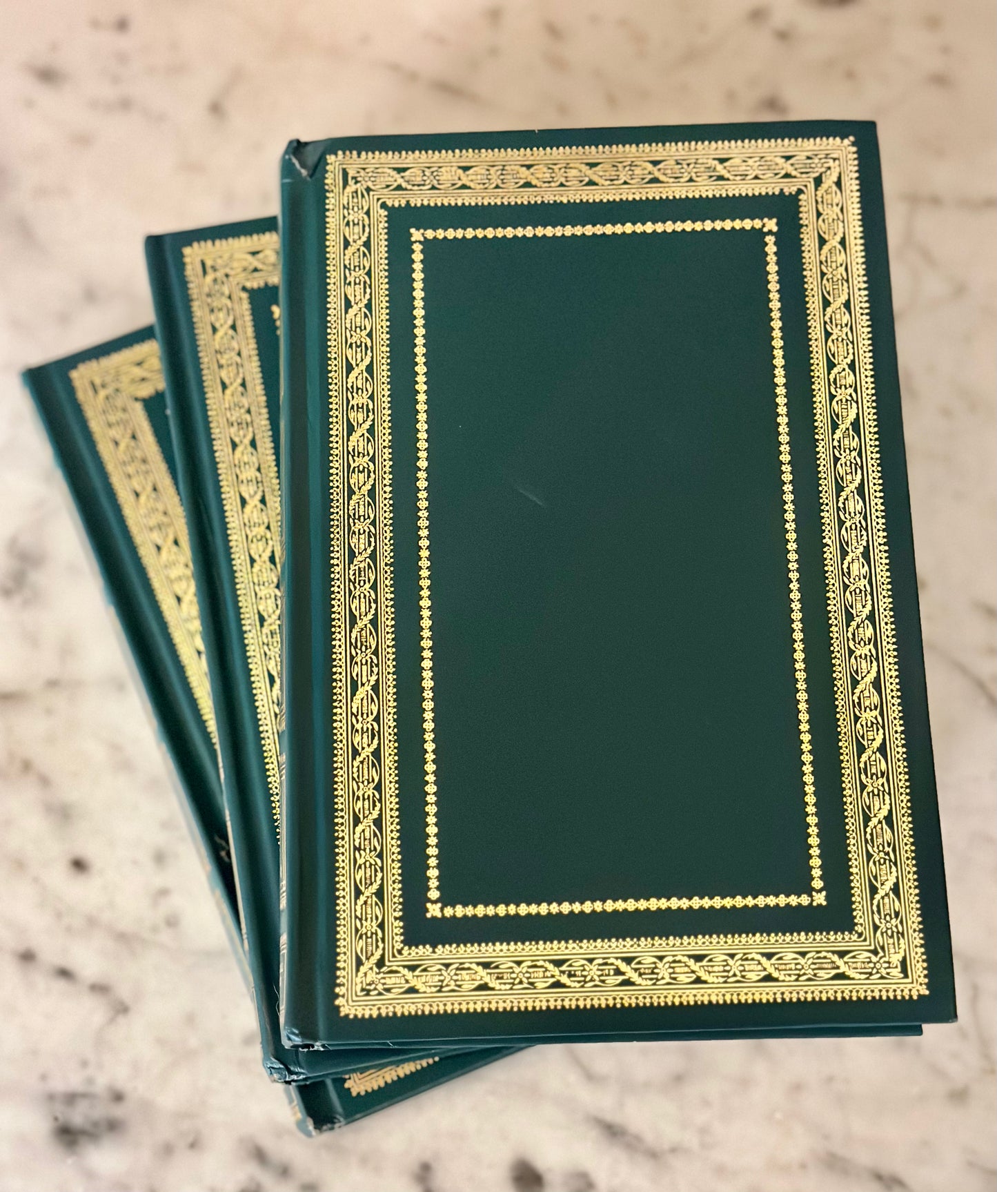 Vintage Green Leather Bound Books (Set of 3)