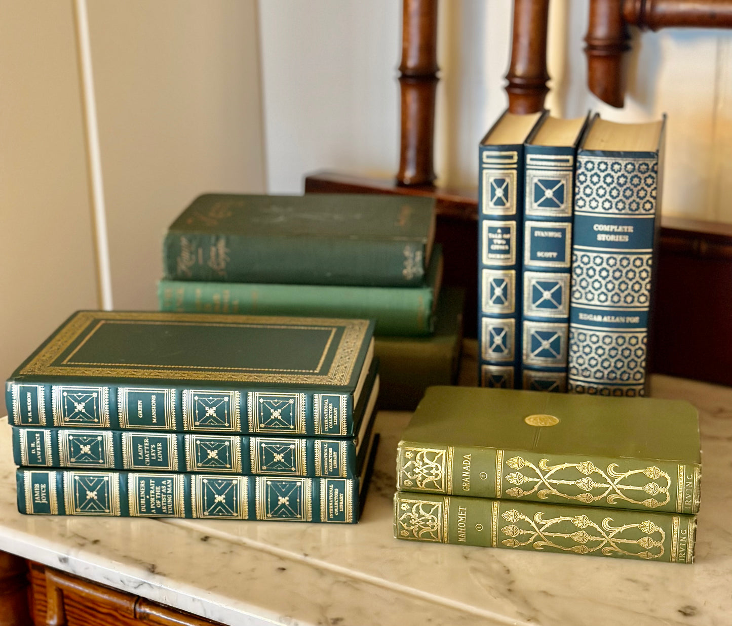 Vintage Navy Leather Bound Books (Set of 3)