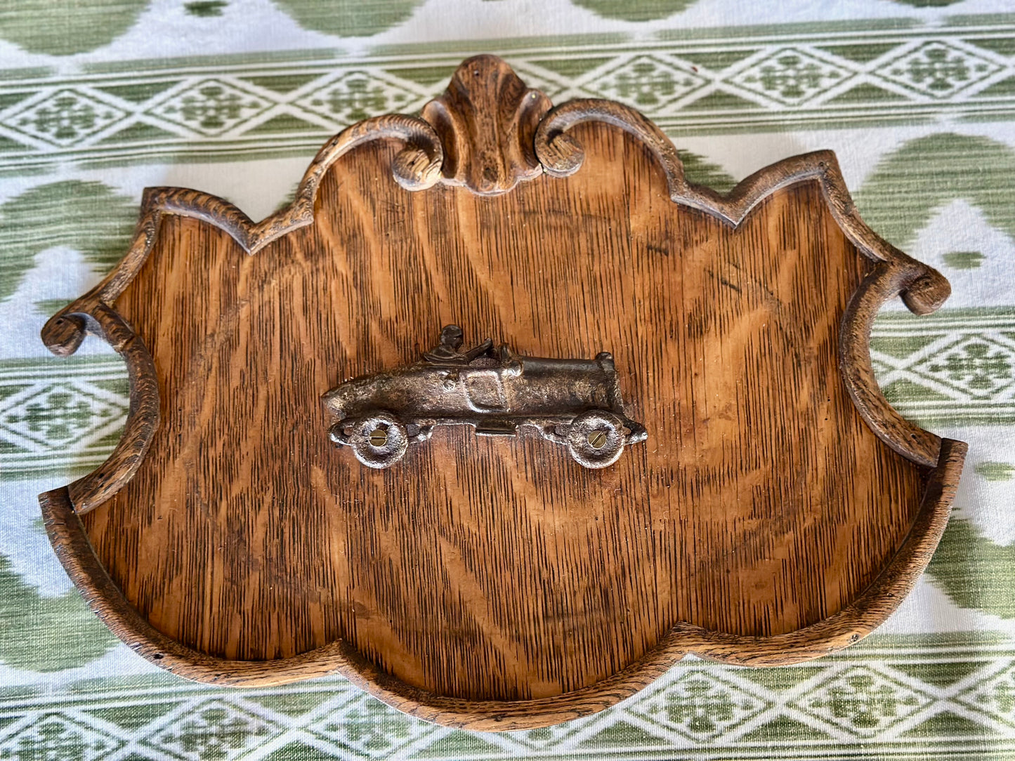 Wooden Wall Hanging with Cast Iron Vintage Car
