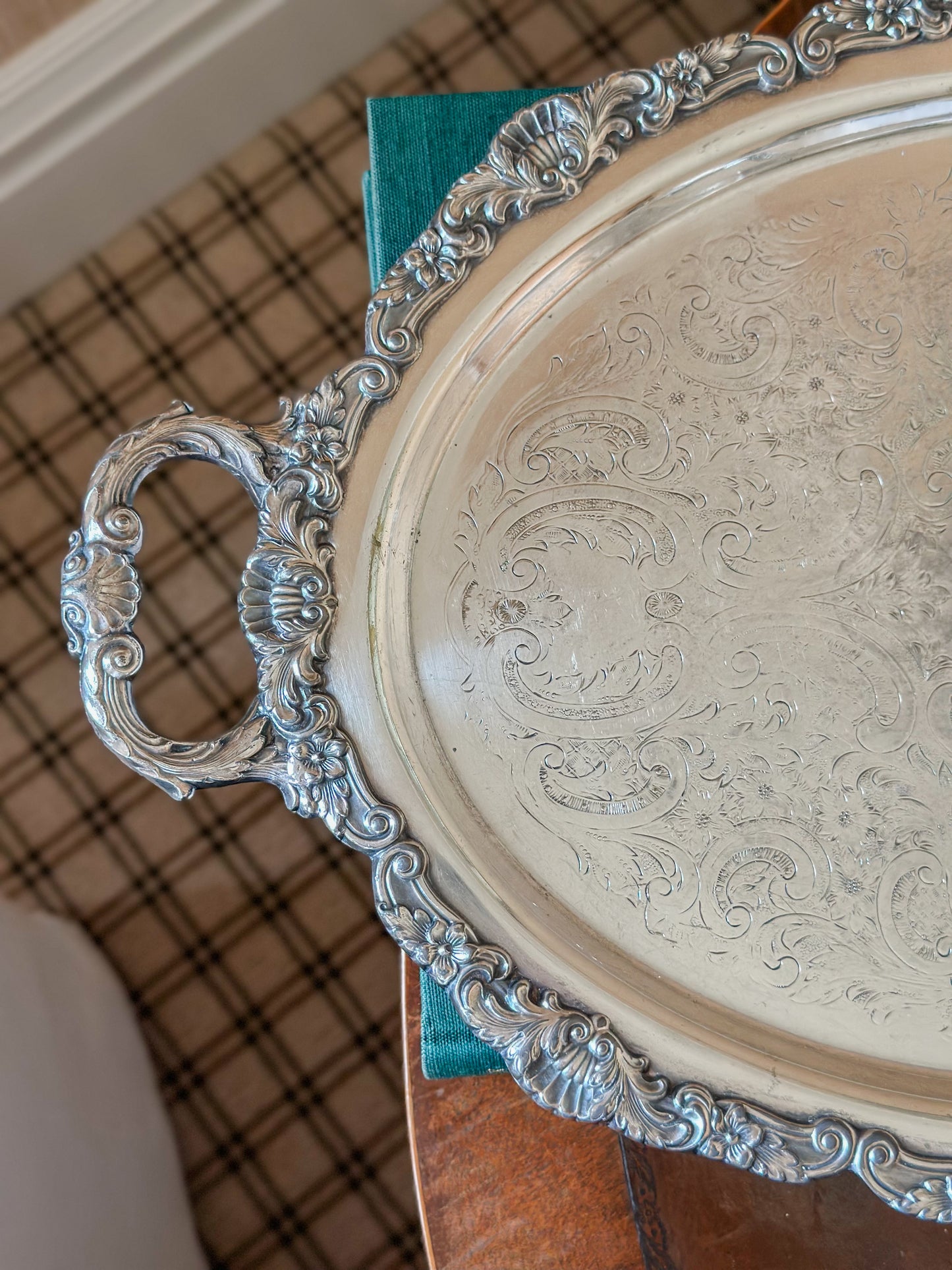 Vintage Silverplate Oval Footed Serving Tray