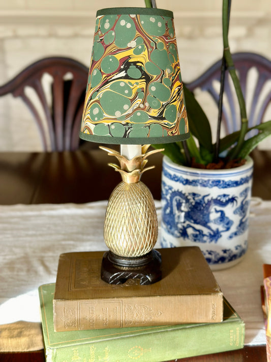 Small Brass Pineapple Lamp with Marbled Paper Shade