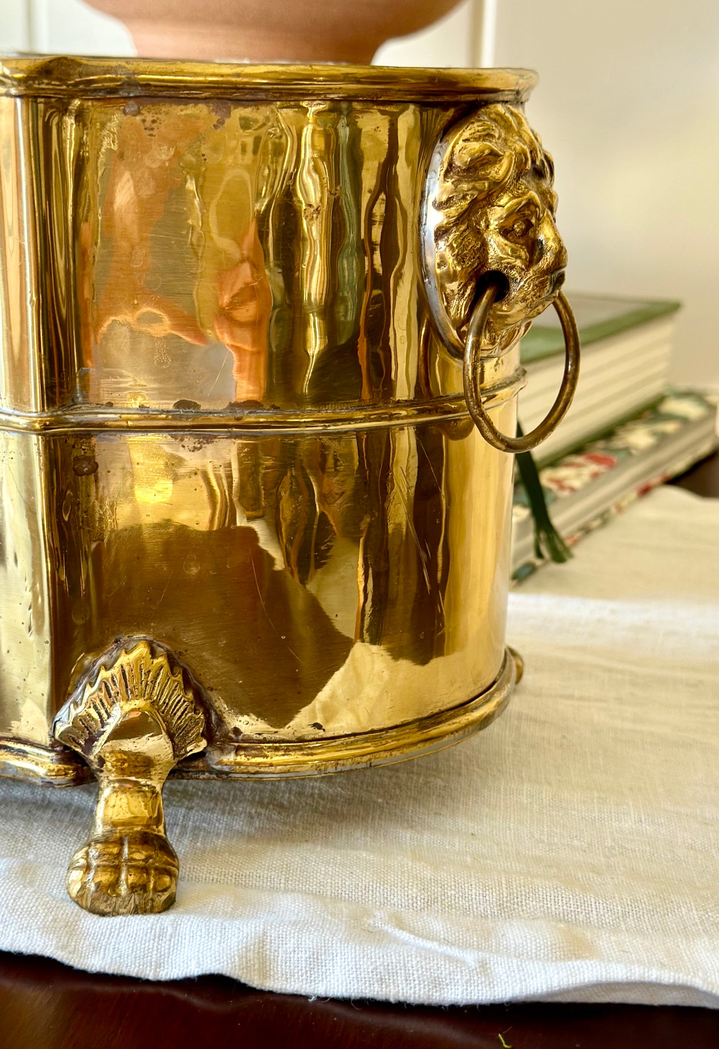 Brass Footed Lion Head Jardinière