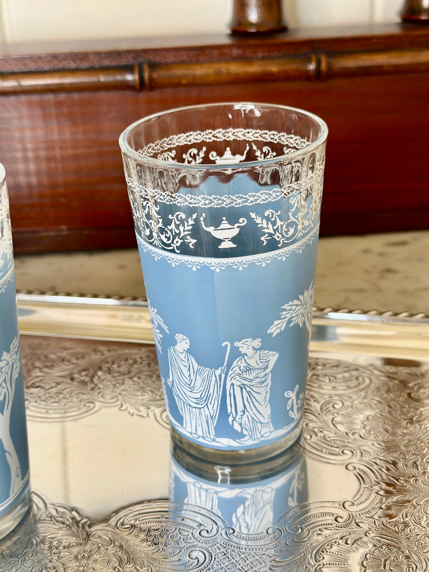 Vintage Jeanette Blue Hellenic Glasses (Set of 4)