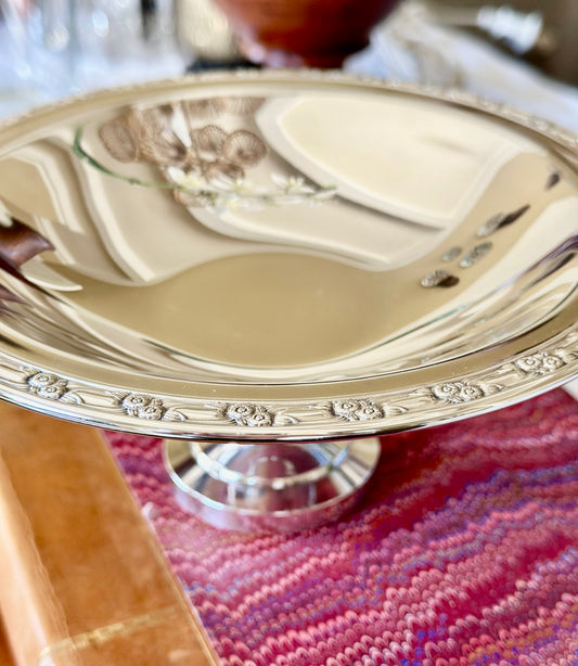 Silverplate Pedestal Compote with Embossed Floral Rim