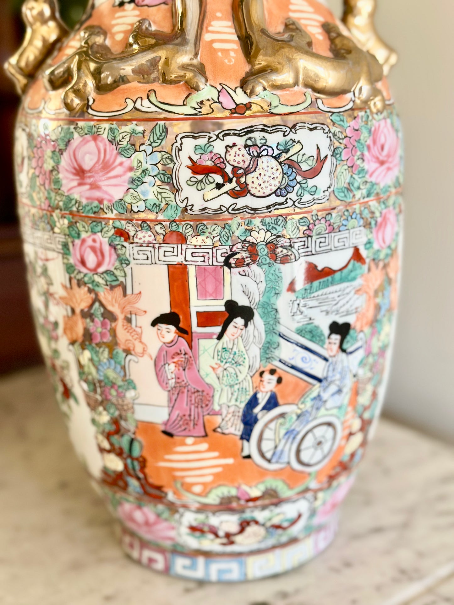 Vintage Rose Medallion Vase