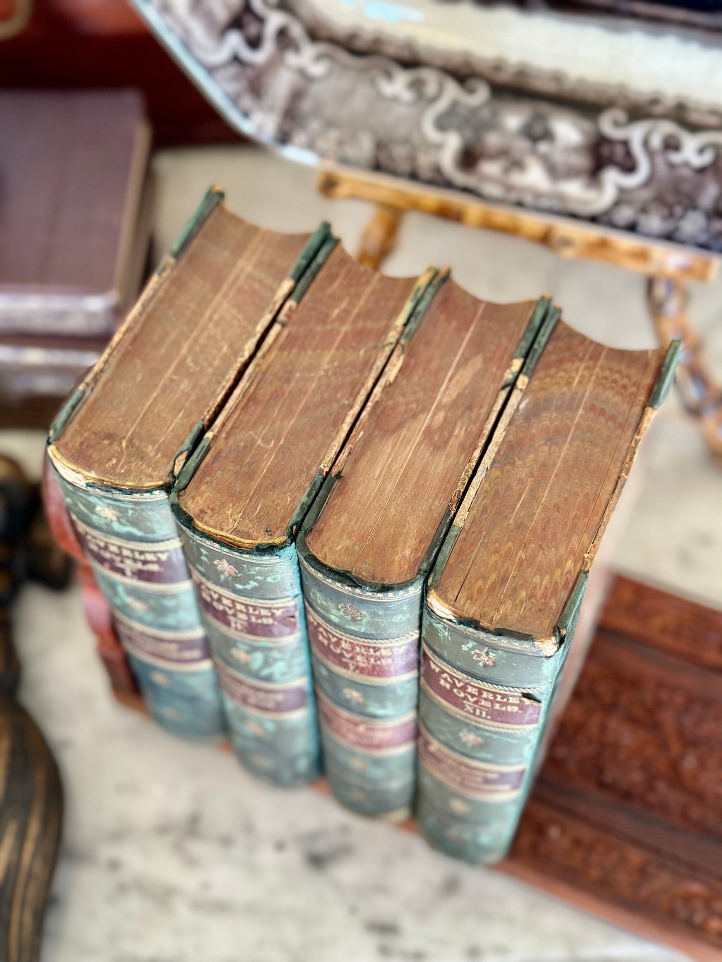 Antique Waverly Novels by Sir Walter Scott (Set of 4)