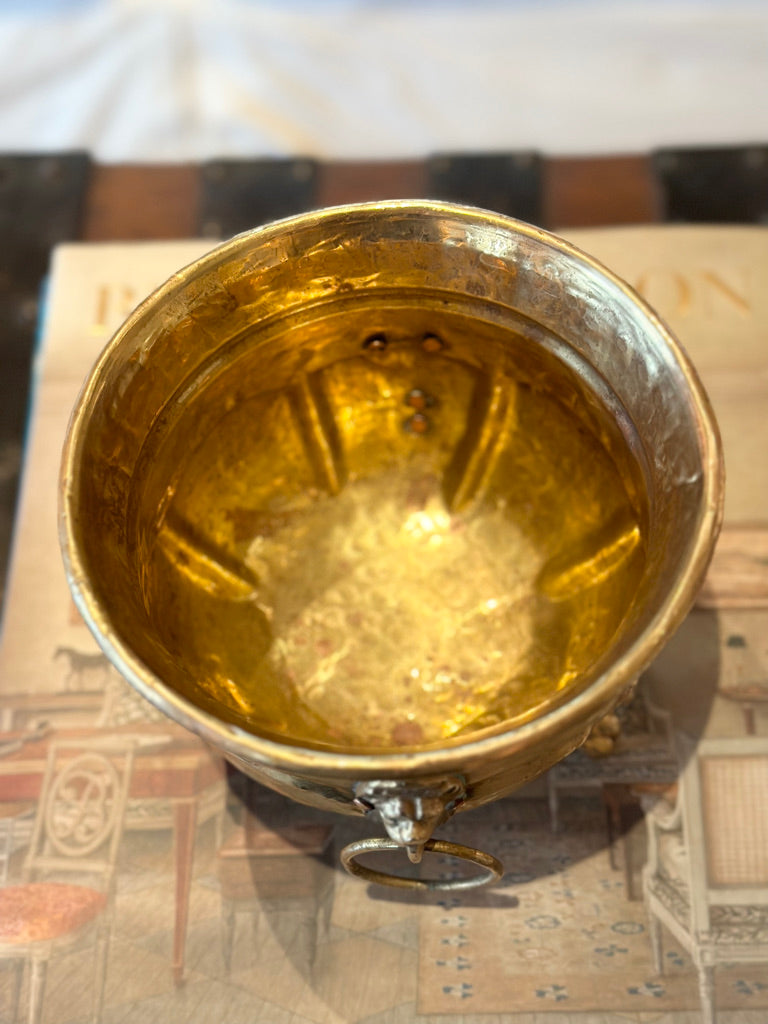 Victorian Brass Footed Jardinière Cachepot with Lion Heads