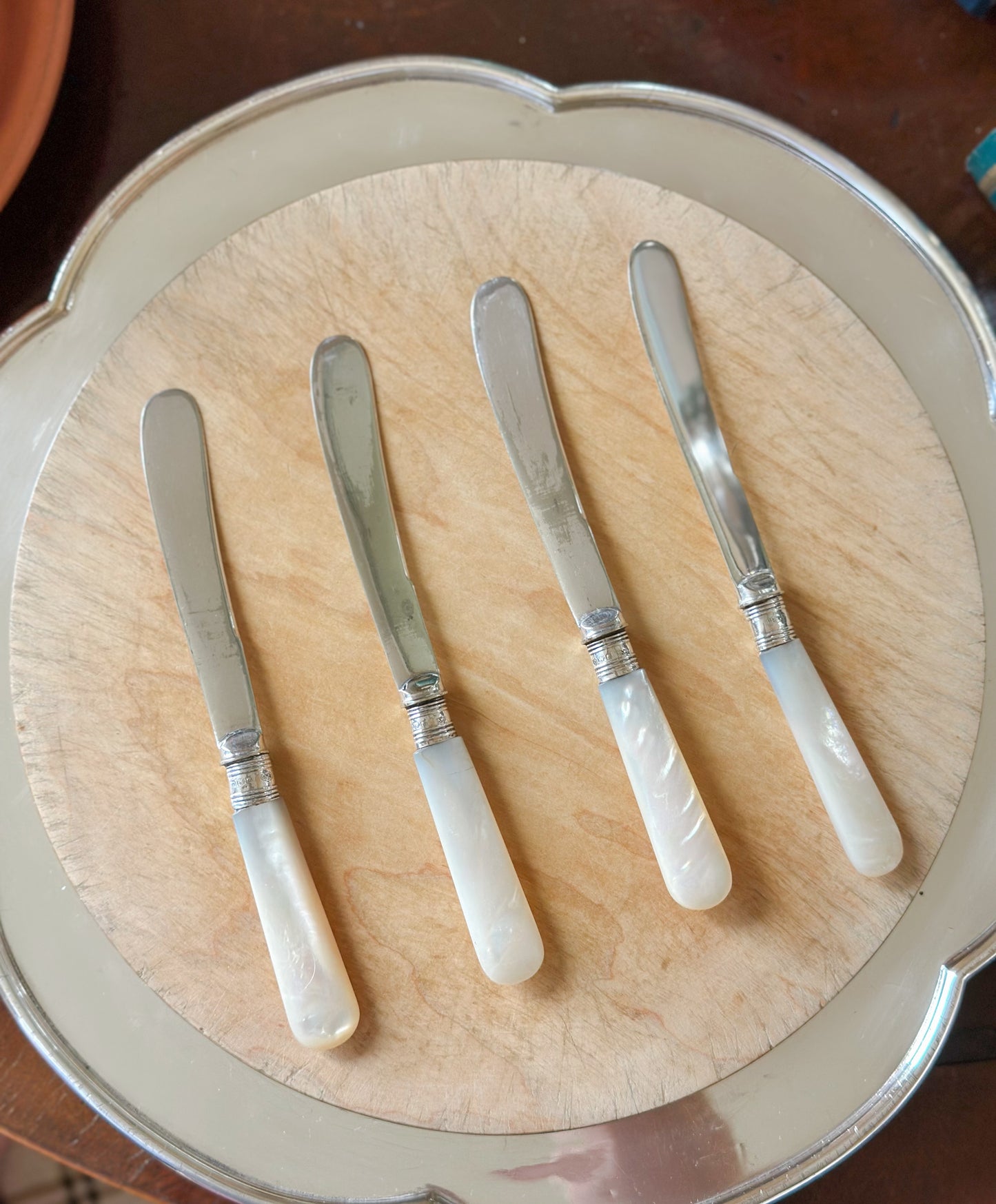 Antique Sterling and Mother of Pearl Handled Butter Knives (Set of 4)