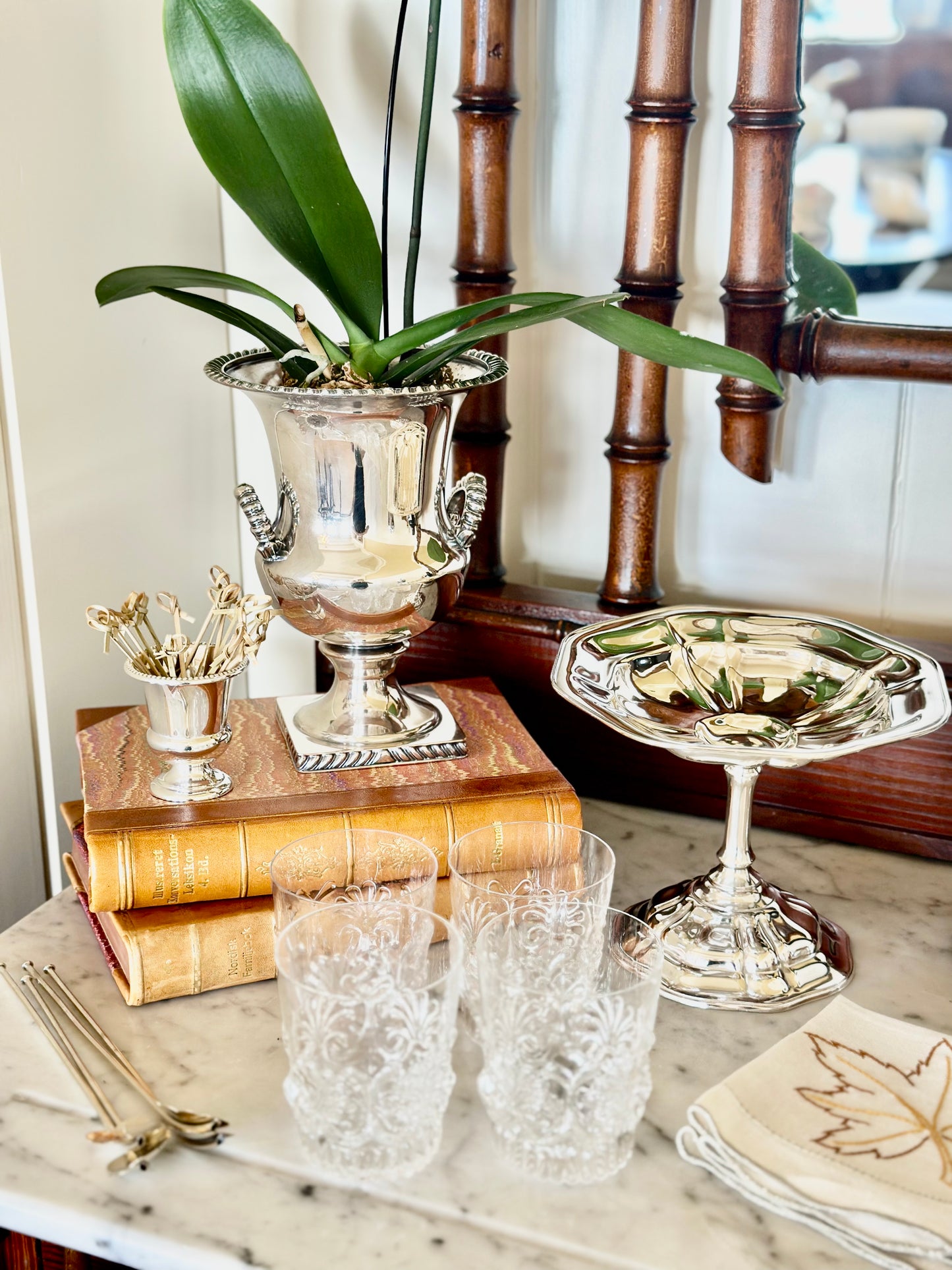Sterling Silver Leaf Cocktail Stirrers (Set of 4)