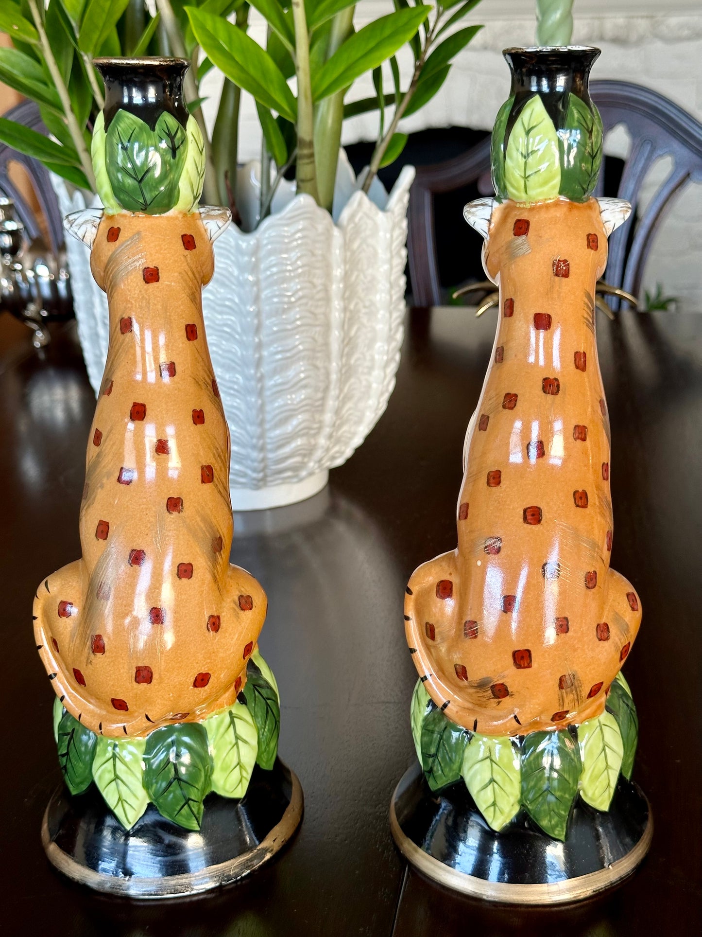 Cheetah Sister Porcelain Candlesticks (Set of 2)