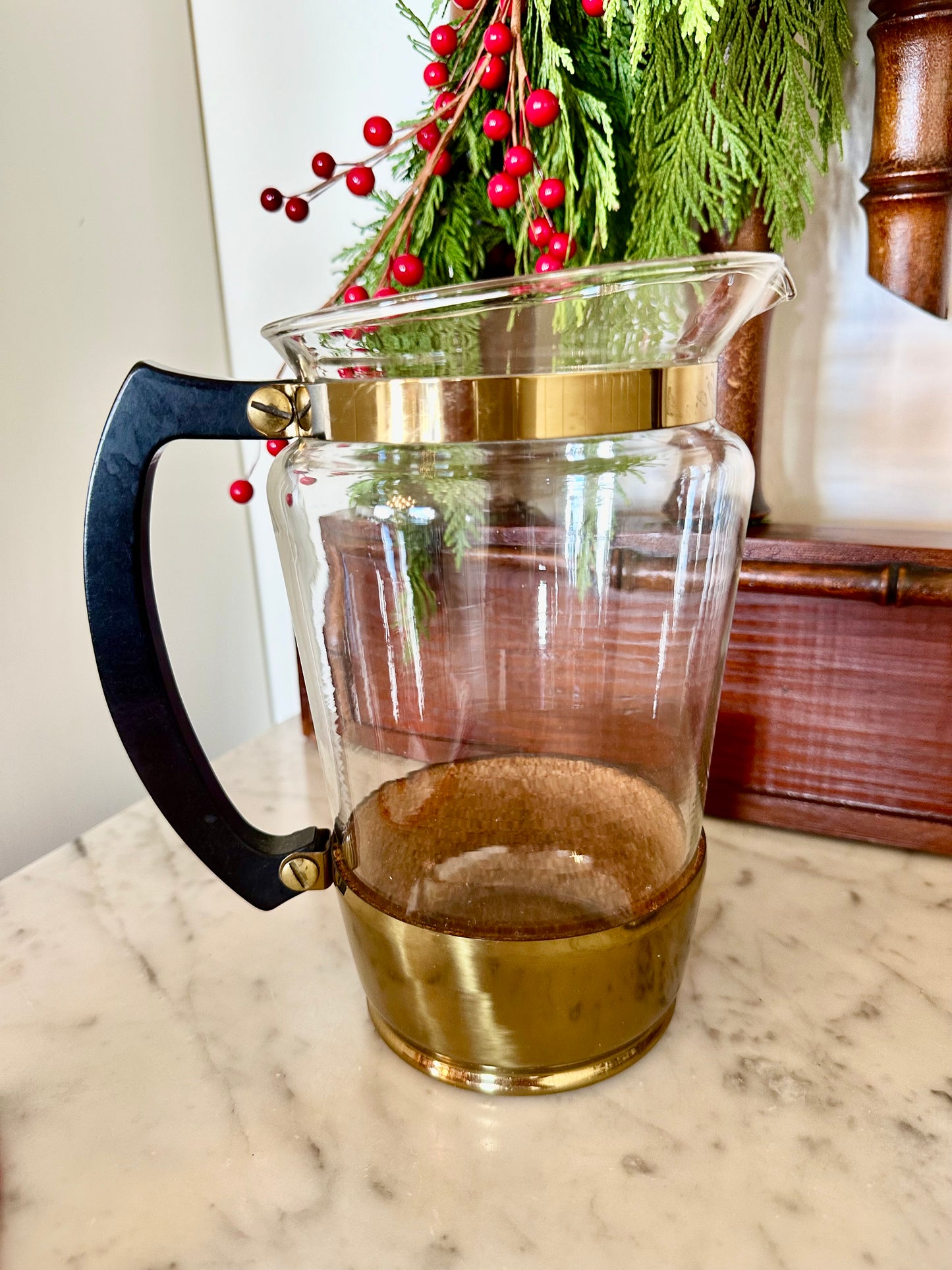 Vintage Brass & Glass Coffee Pitcher