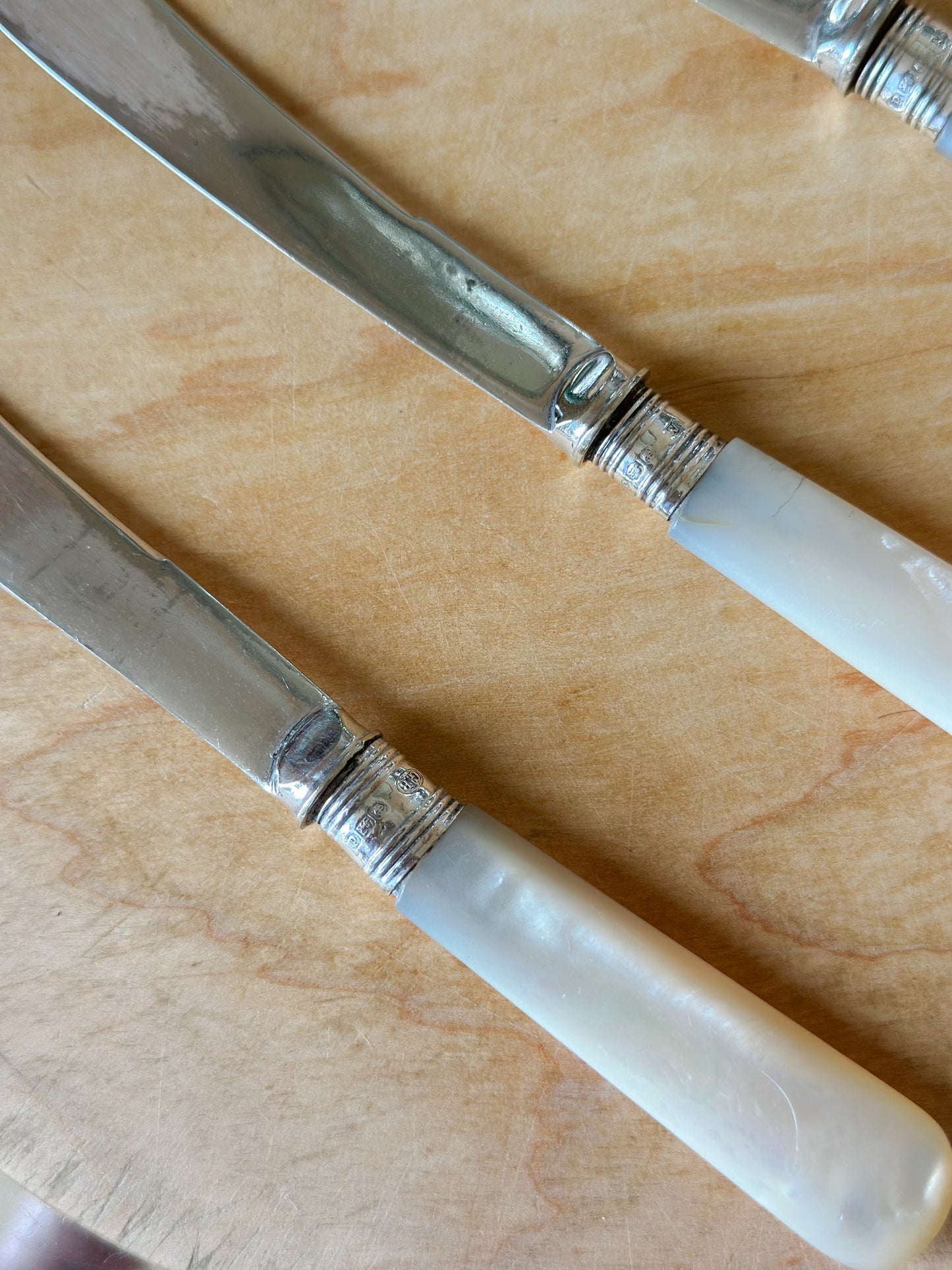 Antique Sterling and Mother of Pearl Handled Butter Knives (Set of 4)