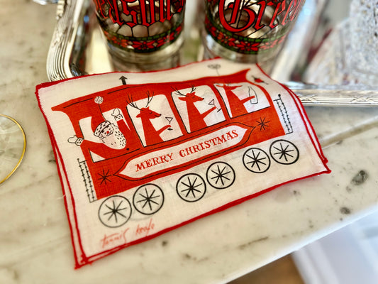 Vintage Tammis Keefe Linen Santa & Reindeer Cocktail Napkins