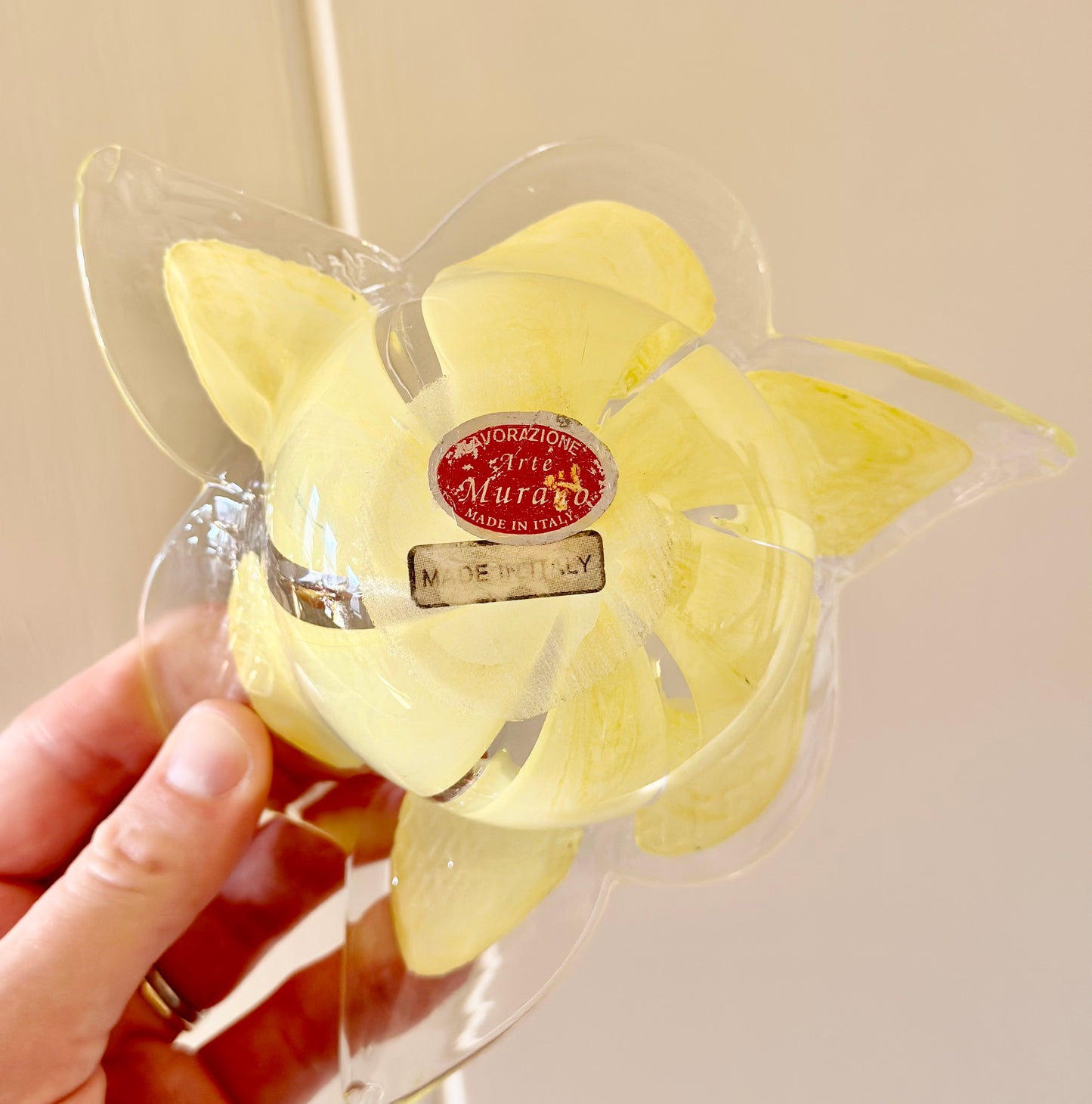 Murano Handblown Glass Yellow Flower Votive