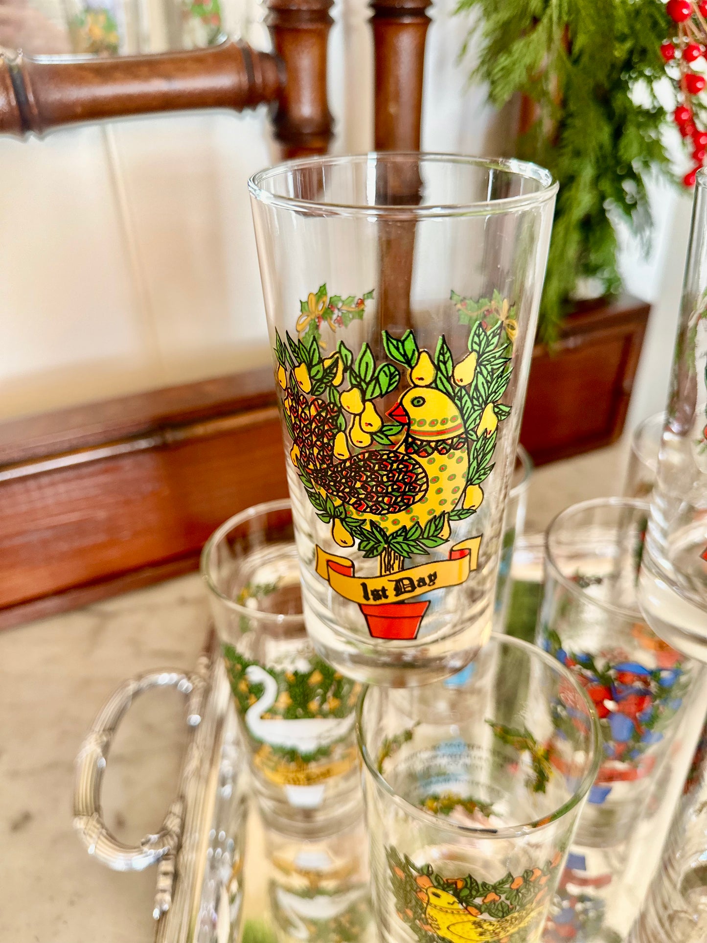 Vintage Indiana Glass Twelve Days of Christmas Tall Glasses