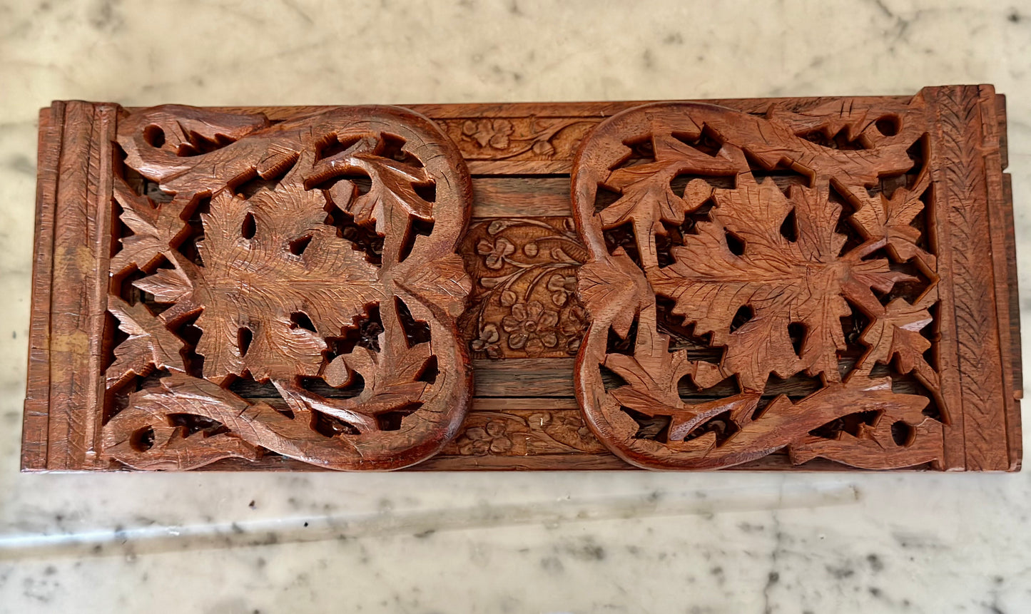 Vintage Carved Wooden Book Rack