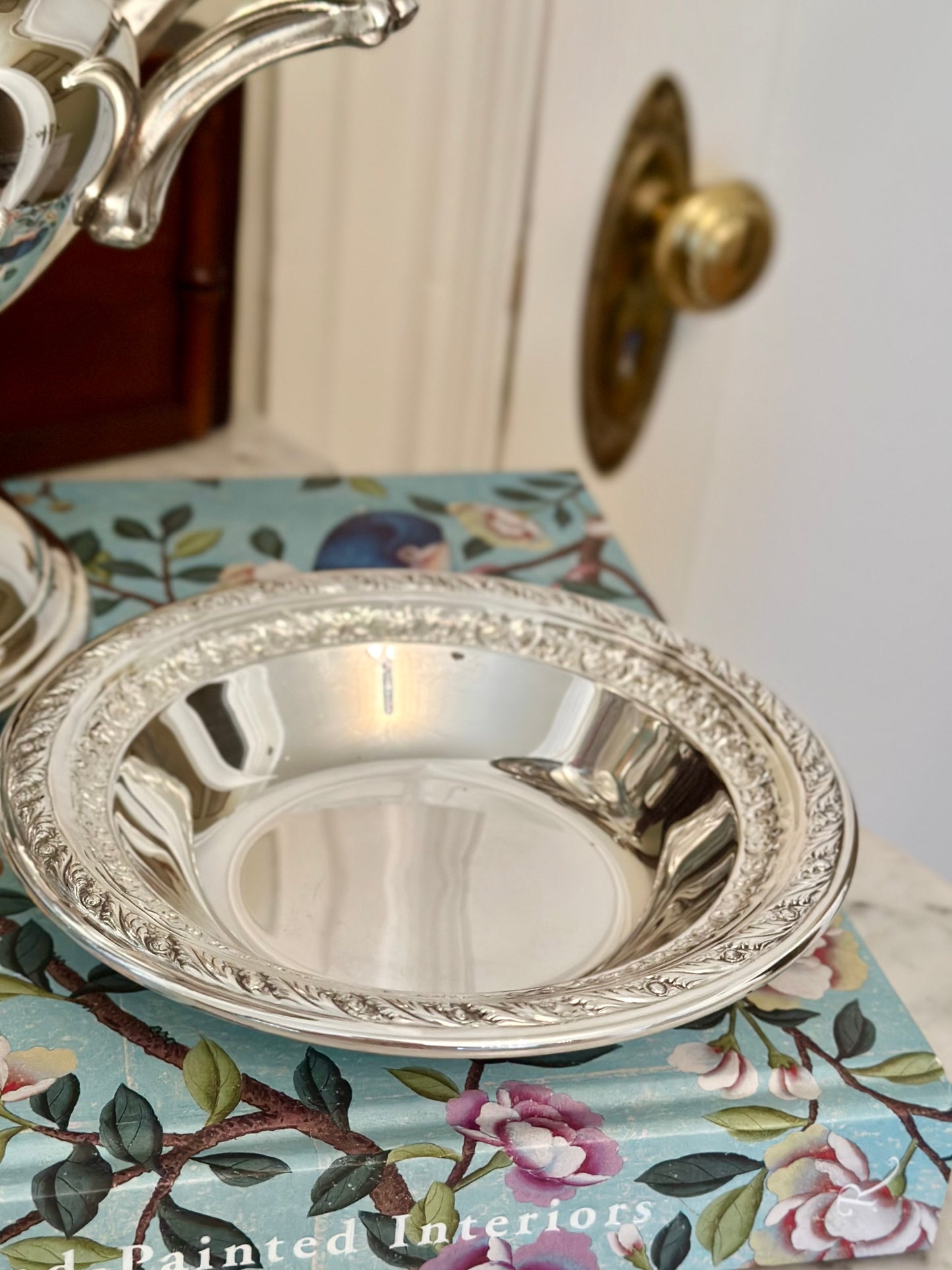 Silverplate Dish with Embossed Rim