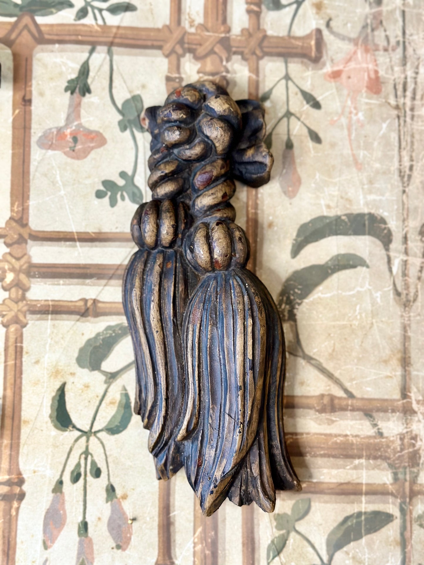Carved Wooden Tassel Wall Hanging