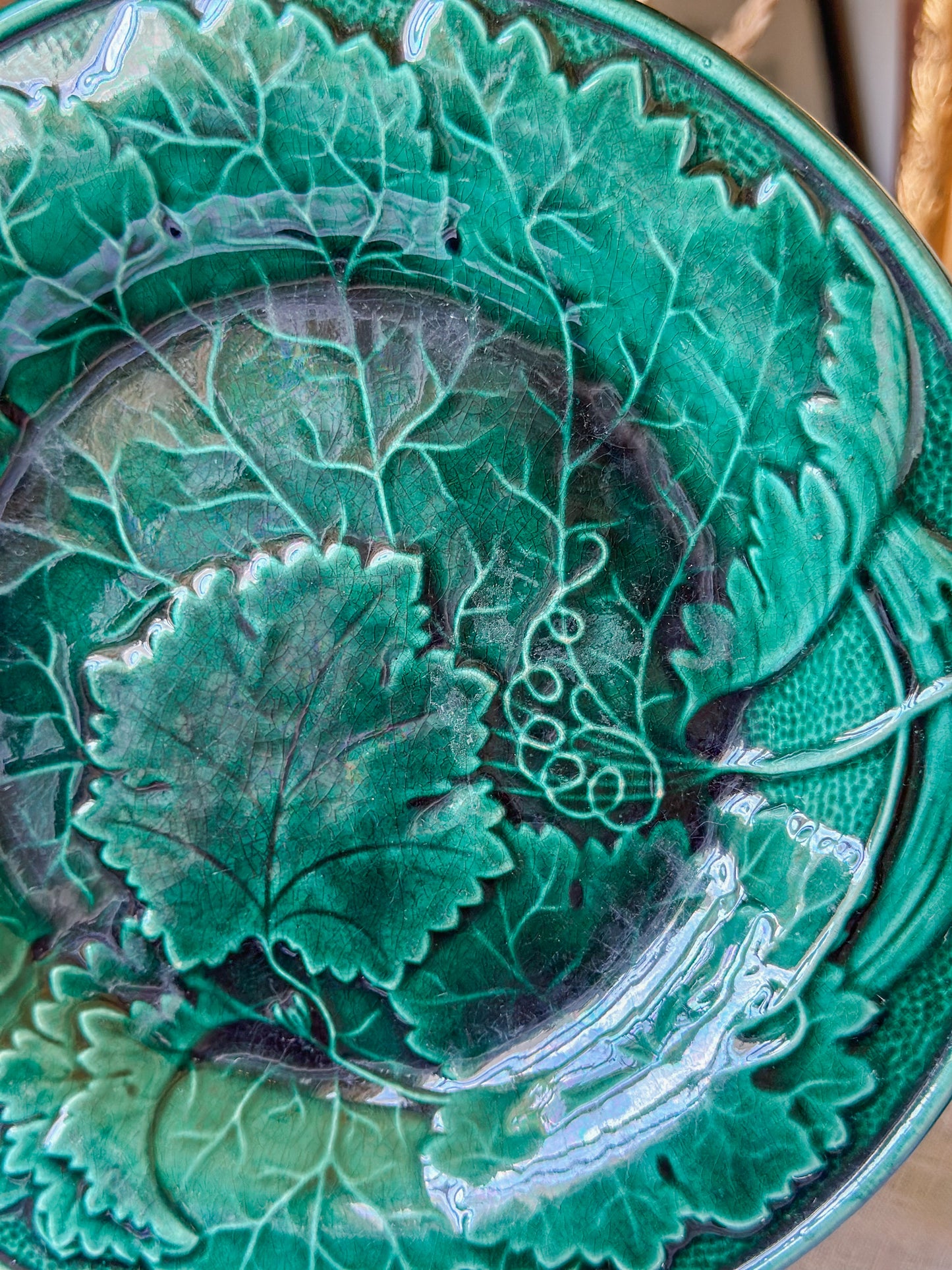 English Majolica Grape Leaf Plate