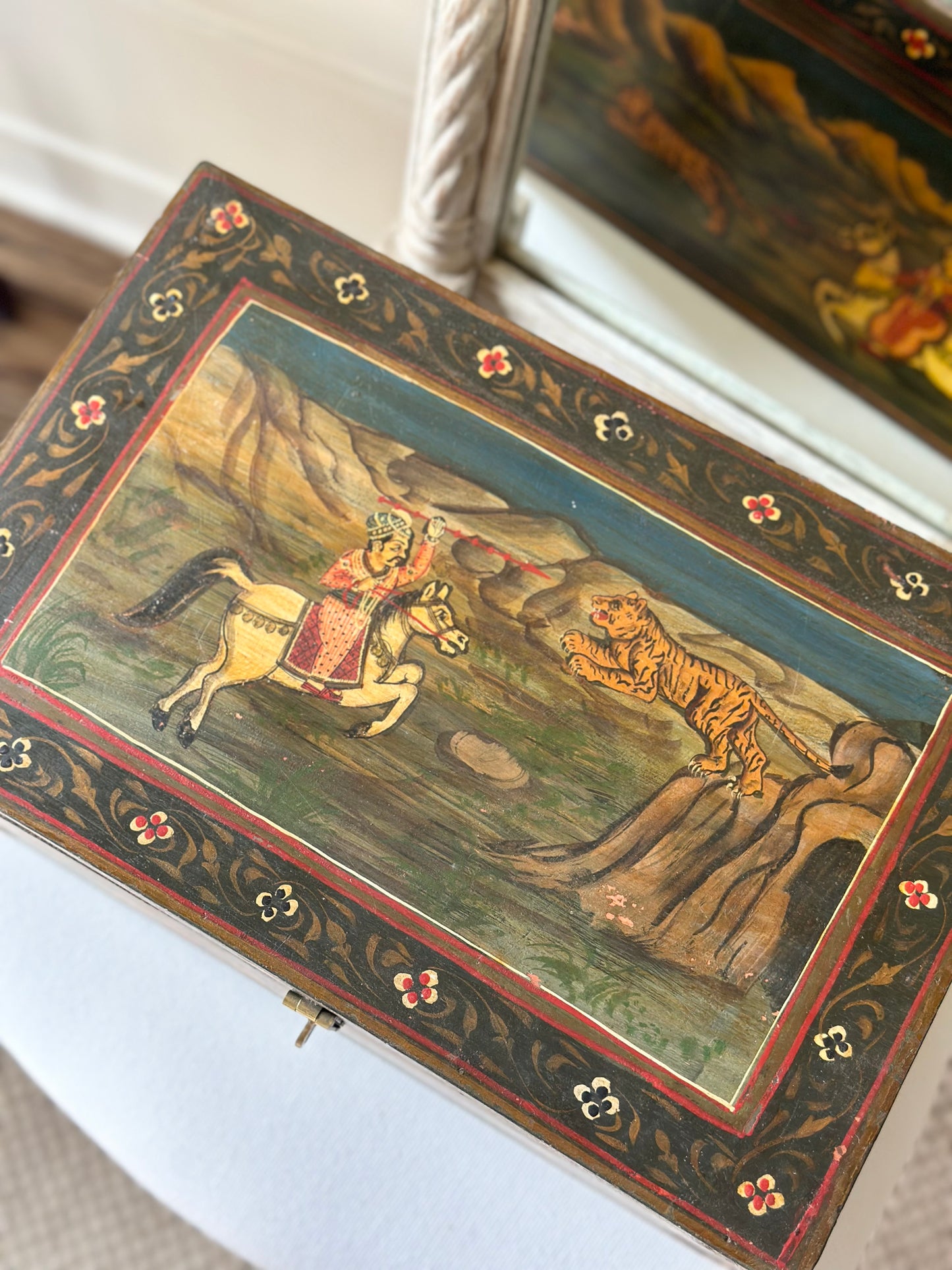 Mughal Style Hunting Scenes Painted Box