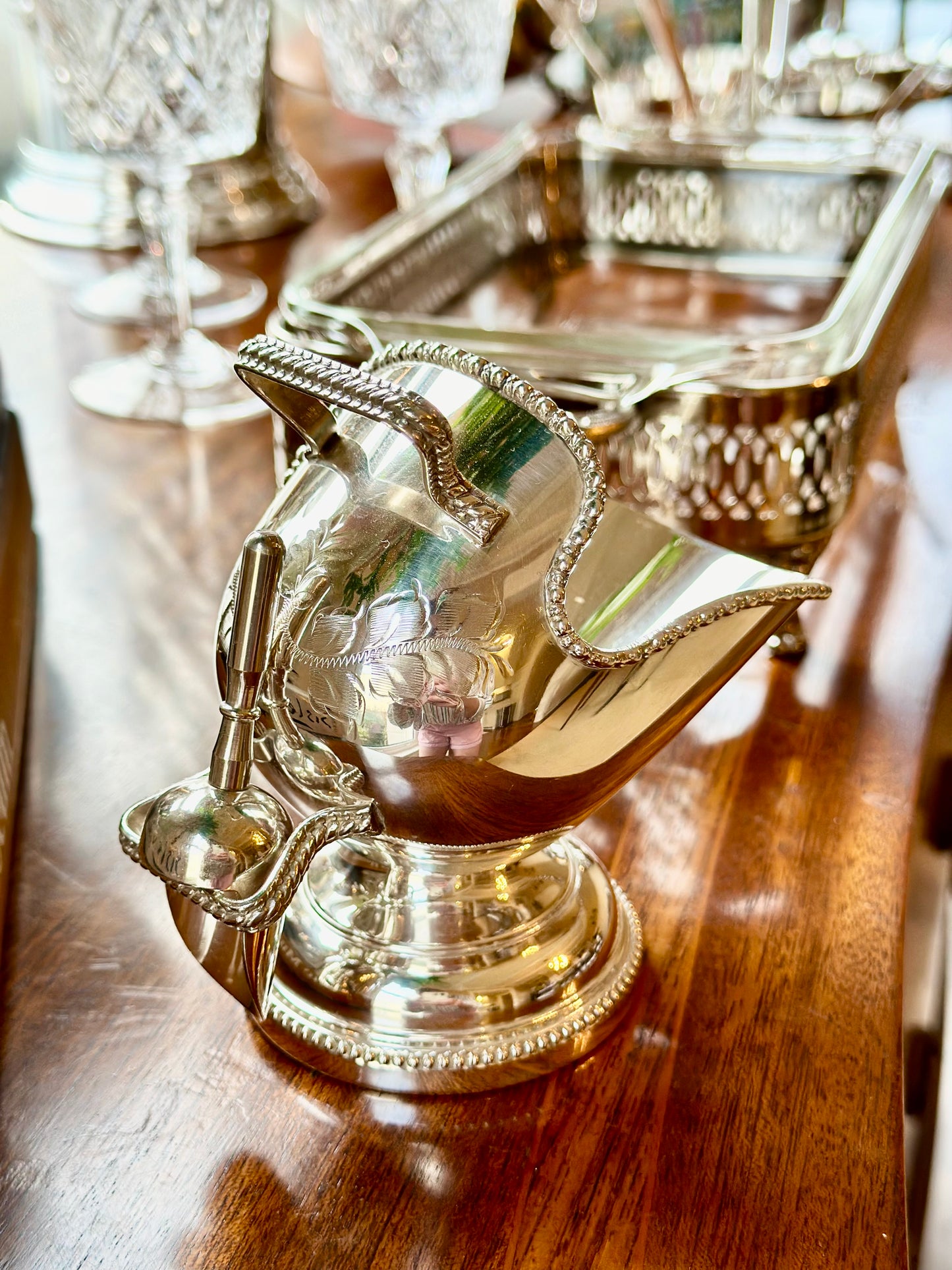 Etched Silverplate Sugar Scuttle