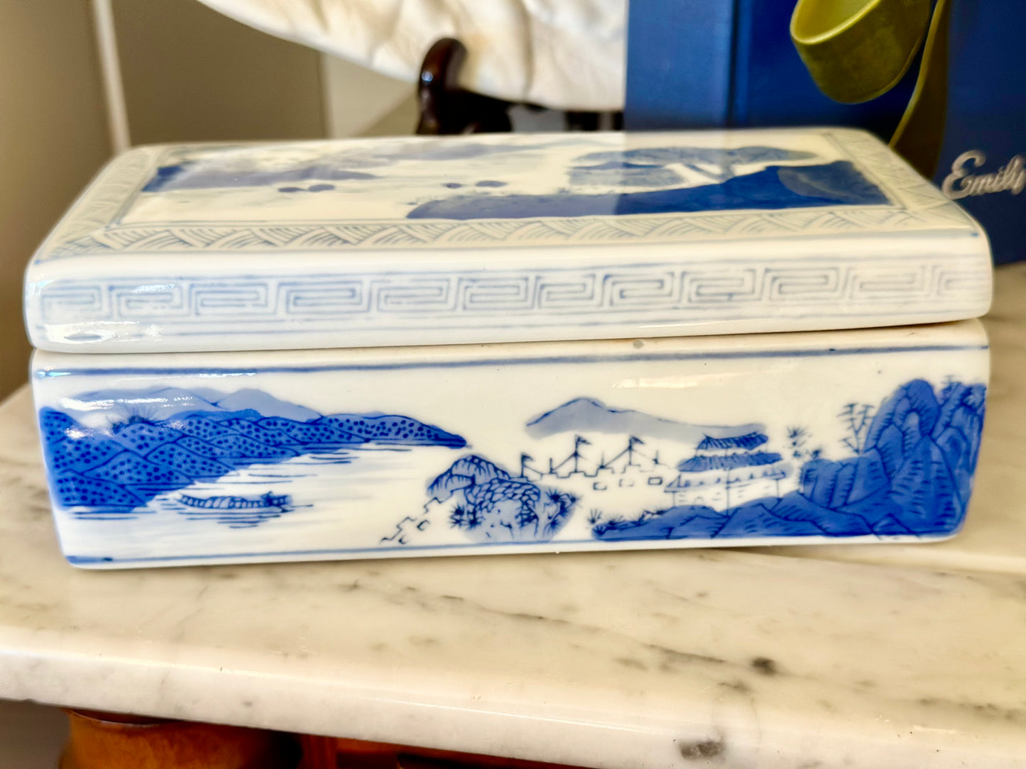 Blue and White Chinoiserie Porcelain Box