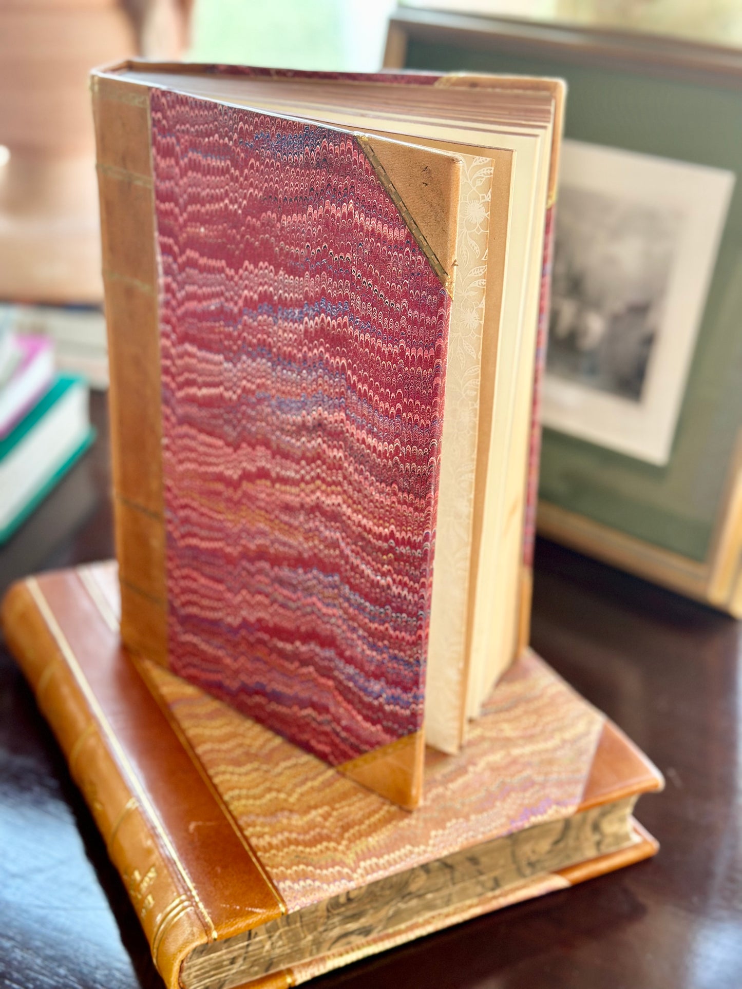 Antique and Vintage Scandinavian Leather Bound Books (Set of 2)