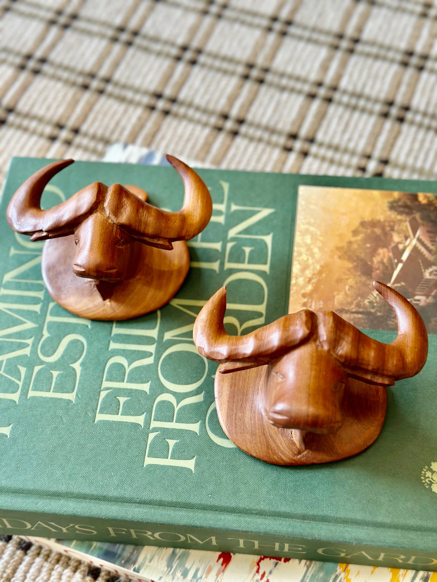 Hand-carved Wooden Longhorn Hooks (Set of 2)