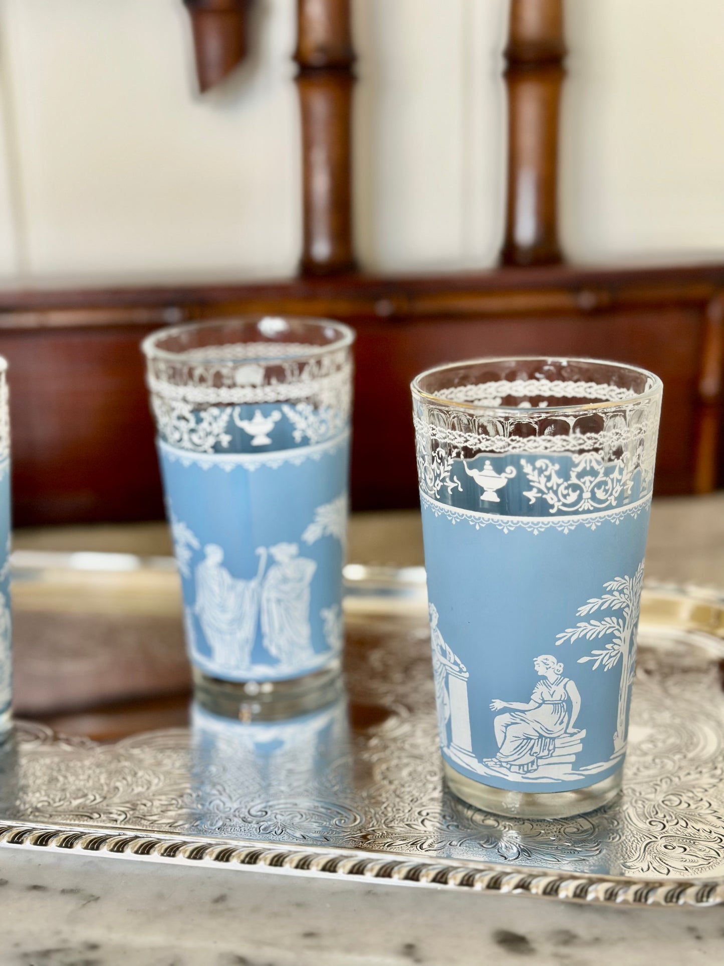 Vintage Jeanette Blue Hellenic Glasses (Set of 4)