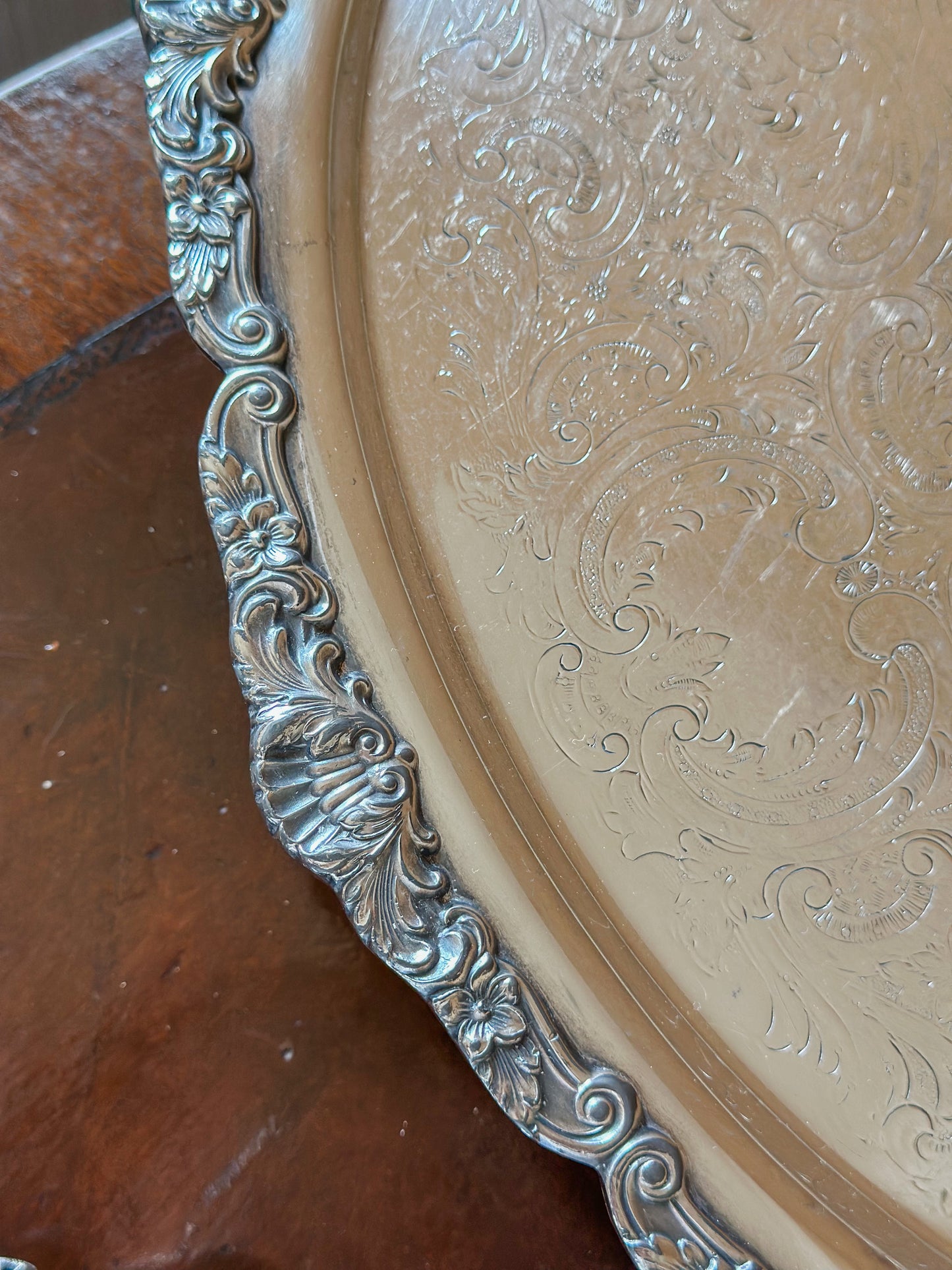 Vintage Silverplate Oval Footed Serving Tray